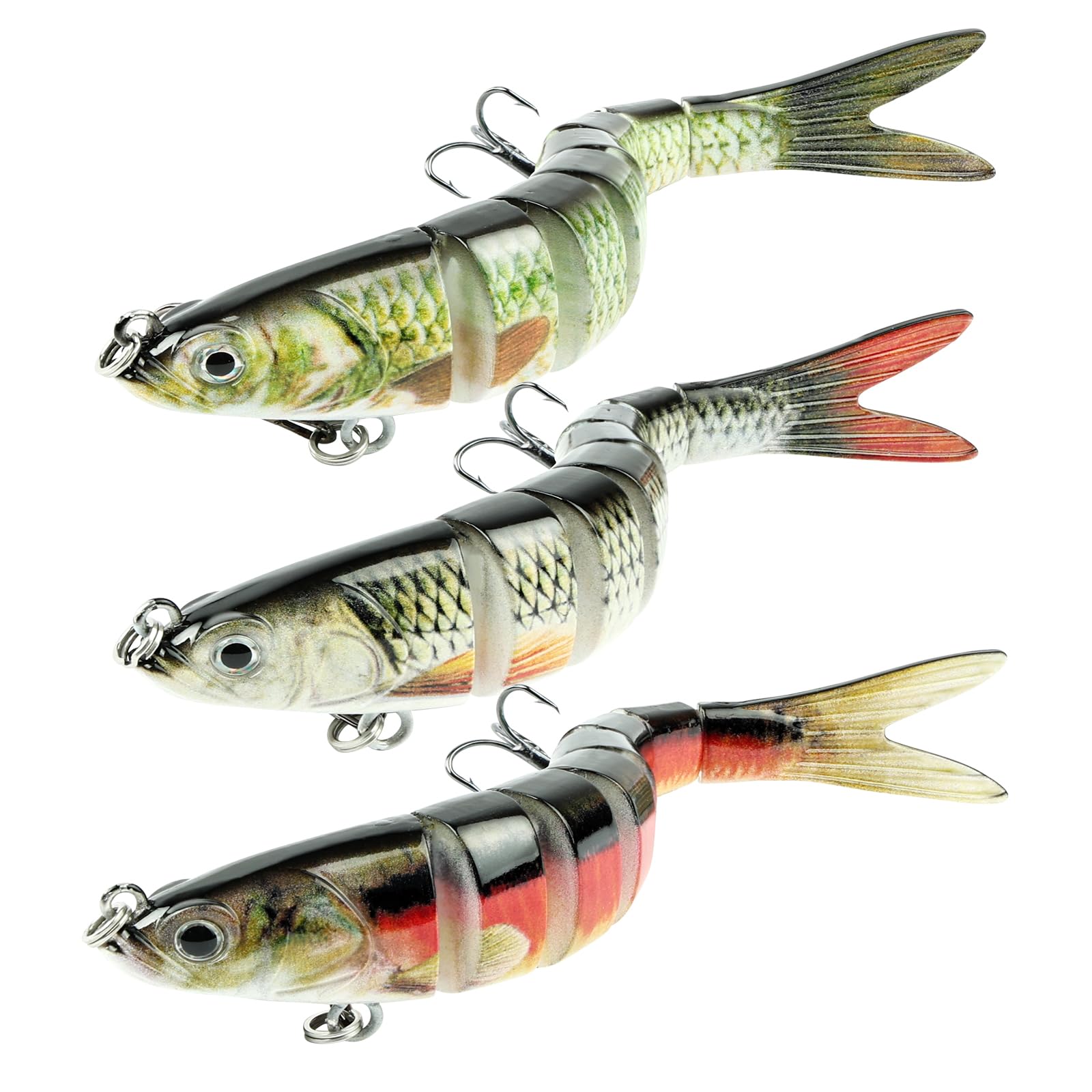 Vicloon 3Pcs Lifelike Pike Swimbait, 13.5CM Multi Jointed Pike Fishing Lures, 3D Artificial Lures with Treble Hooks, Slow Sinking Swimming Baits, Pikes Lure Sets for Pike Bass, 27g