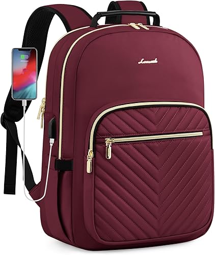 Lovevook - Mochila acolchada para laptop, bolsa de trabajo para computadora, bolsa para mujer con estilo para libros - 15.6 pulgadas, vino