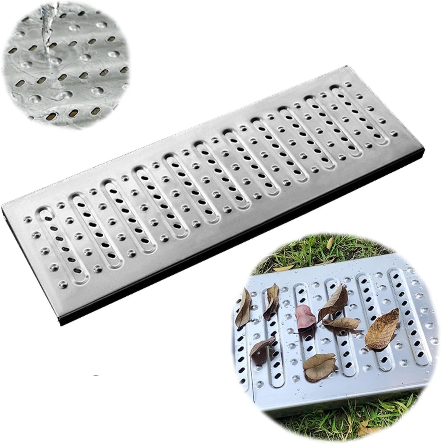 Rejilla de Drenaje metálica Antideslizante de Alta Resistencia para Zonas peatonales Exteriores. Rejilla de Drenaje para terrazas. Solución de Drenaje francés Resistente (20 cm de Ancho).