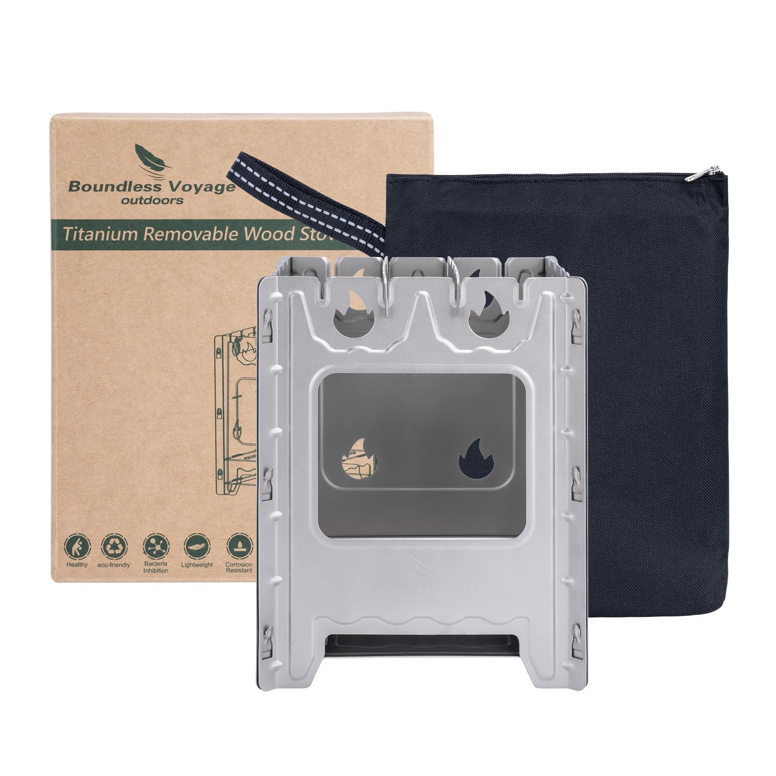 Boundless VoyageTitanium Removable Wood Stove With Pot Holder Outdoor Camping Thickened Charcoal Burner Furnace