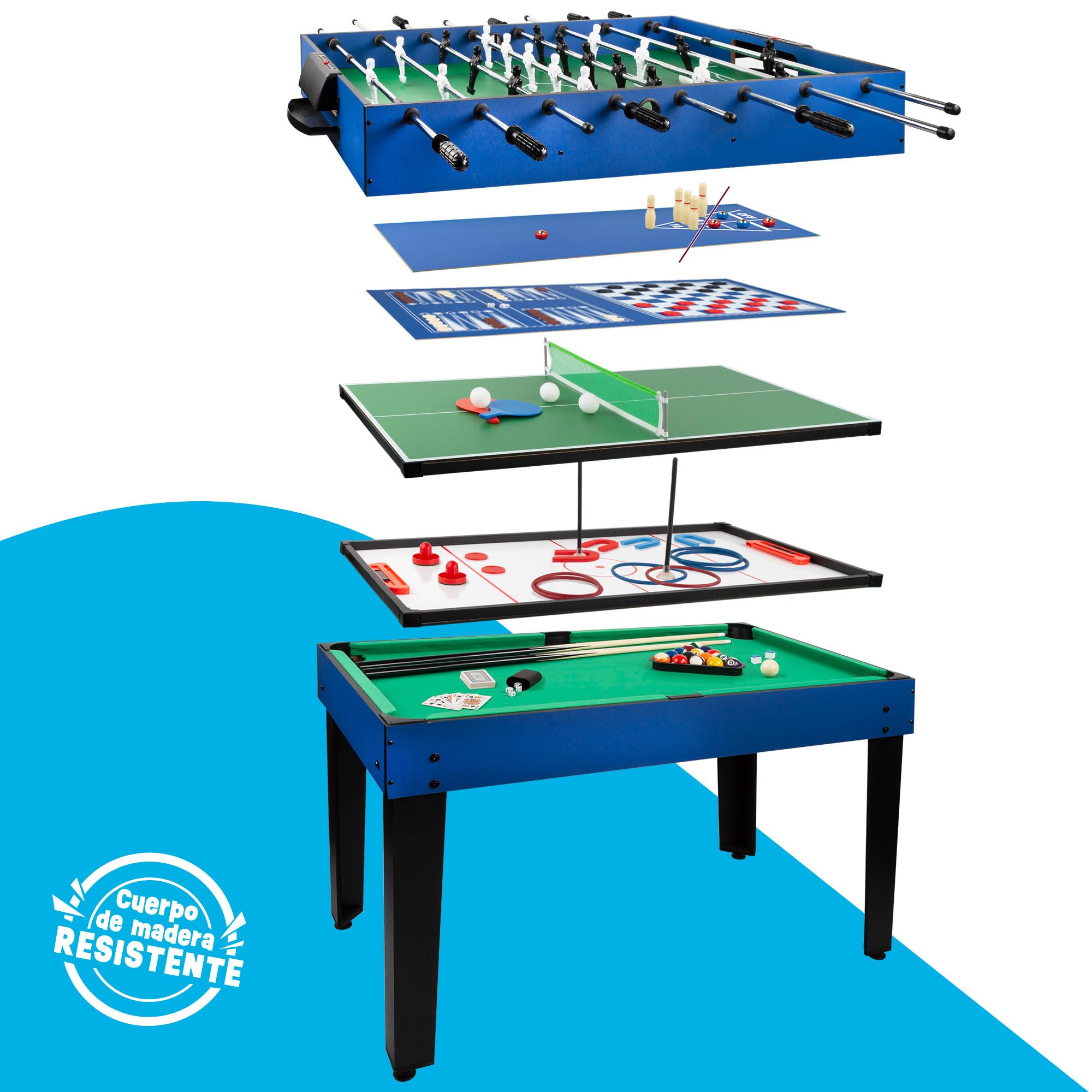 COLORBABY - Table multijeux, Baby-foot en bois, Table de billard convertible, 12 jeux, Jouets pour adultes et enfants à partir de 6 ans - 104 x 57.5 x 69 cm