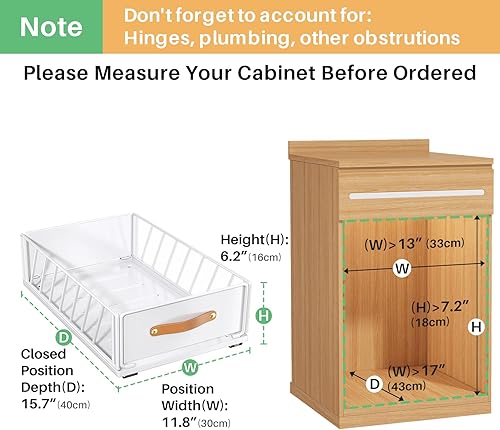 Miniatura 2 de Organizador de gabinete extraíble fijo con nano película adhesiva, estantes de despensa deslizantes resistentes, cesta de malla deslizante con asa