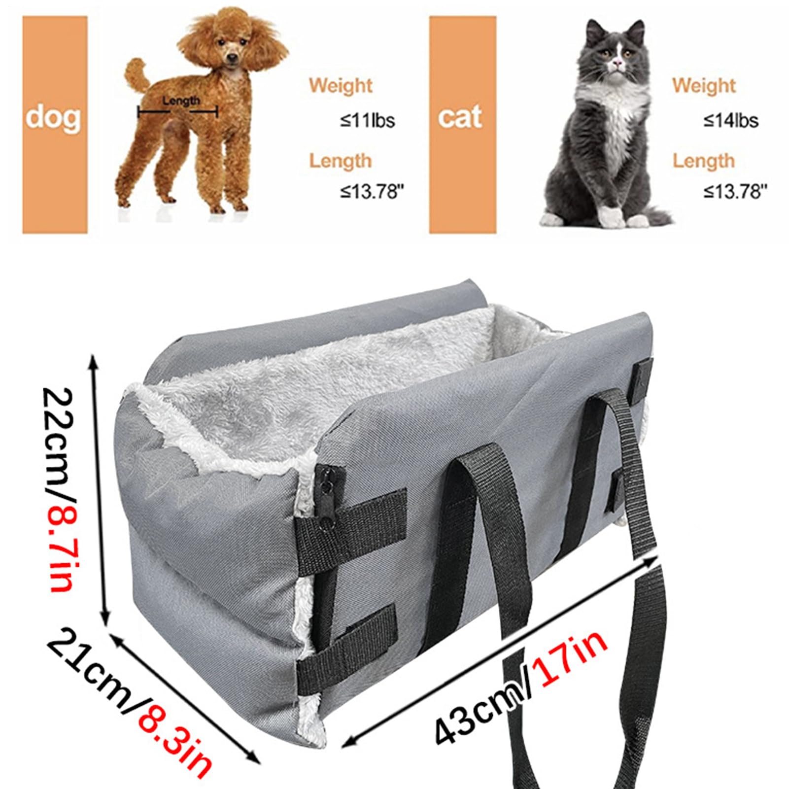 Asiento para el automóvil para perros para la consola - asiento de | refuerzo central con arnés de seguridad, felpa de felpa | Cama de mascotas de consola portátil para perros o pequeños, automó