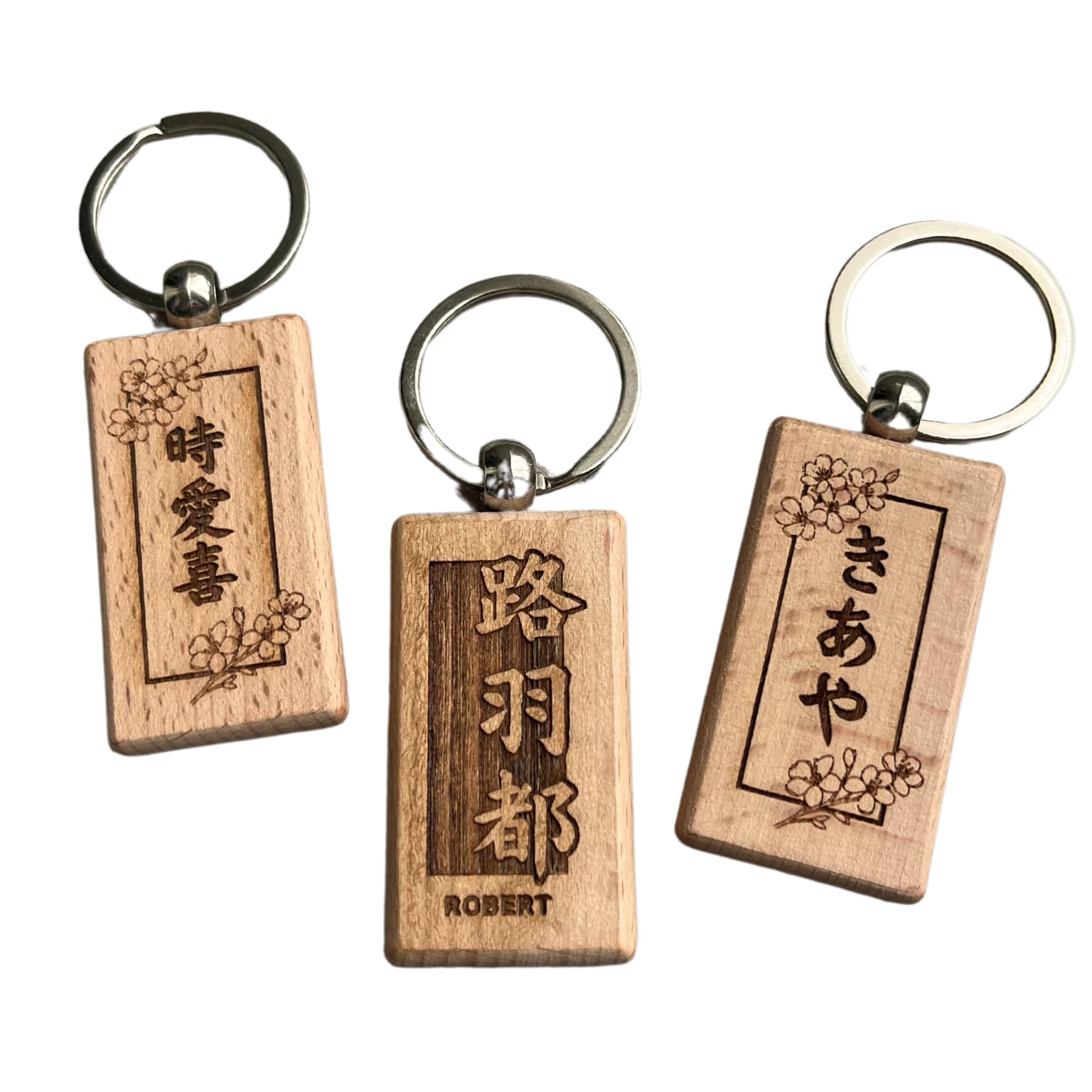 Personalized Wooden Name Keychain in Japanese – Custom Laser-Engraved Keychain – Unique Japan-Inspired Gift – Authentic Japanese Translation –