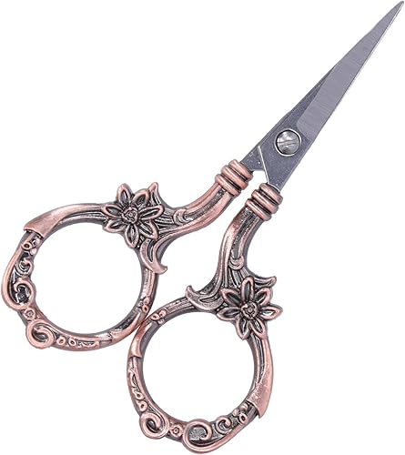 Miniatura 5 de Tijeras europeas vintage, tijeras de flores vintage, costura europea, bordado, colección de manualidades retro para trabajo de arte y uso (cobre) y