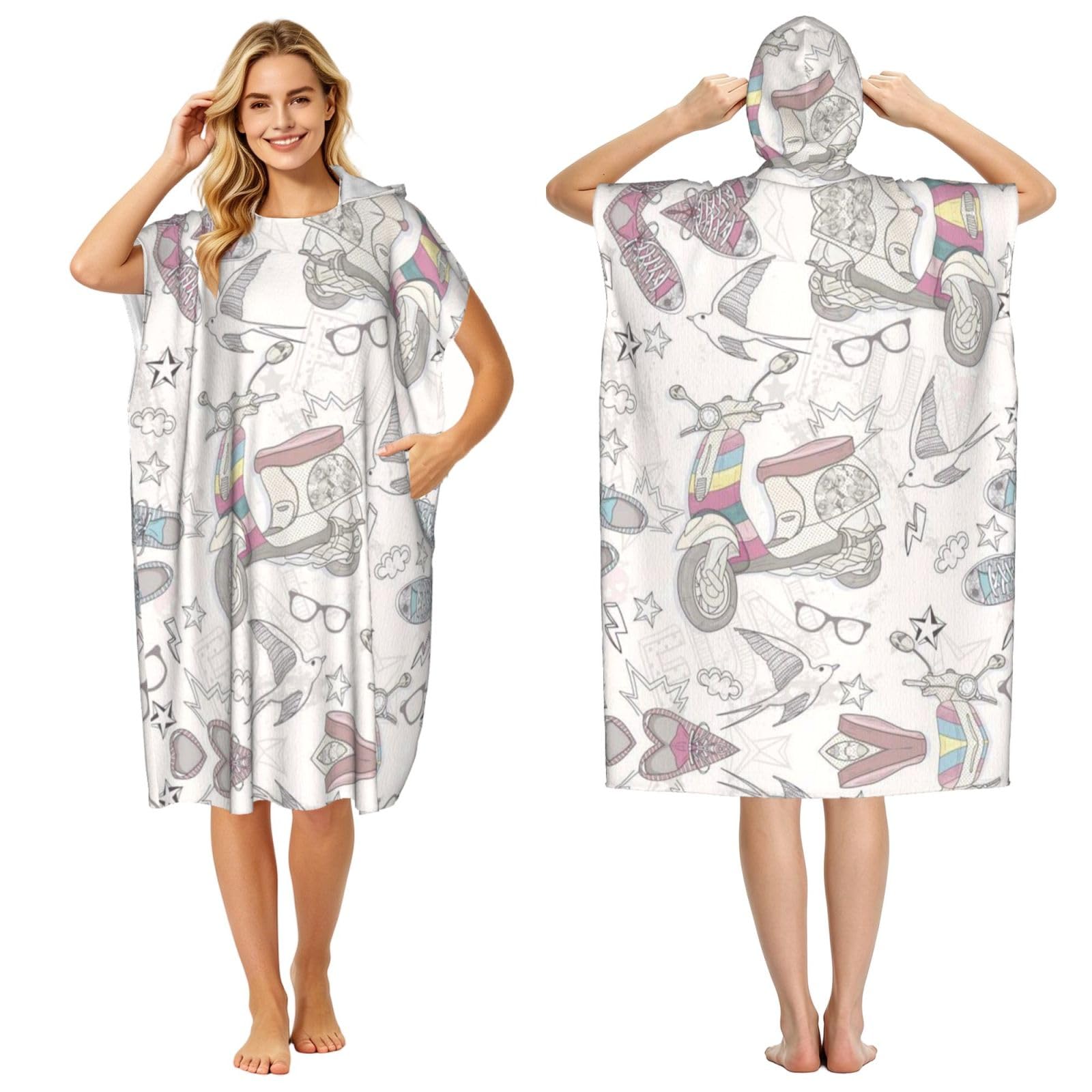 Peignoir à capuche pour adulte poncho de plage imprimé dessin animé