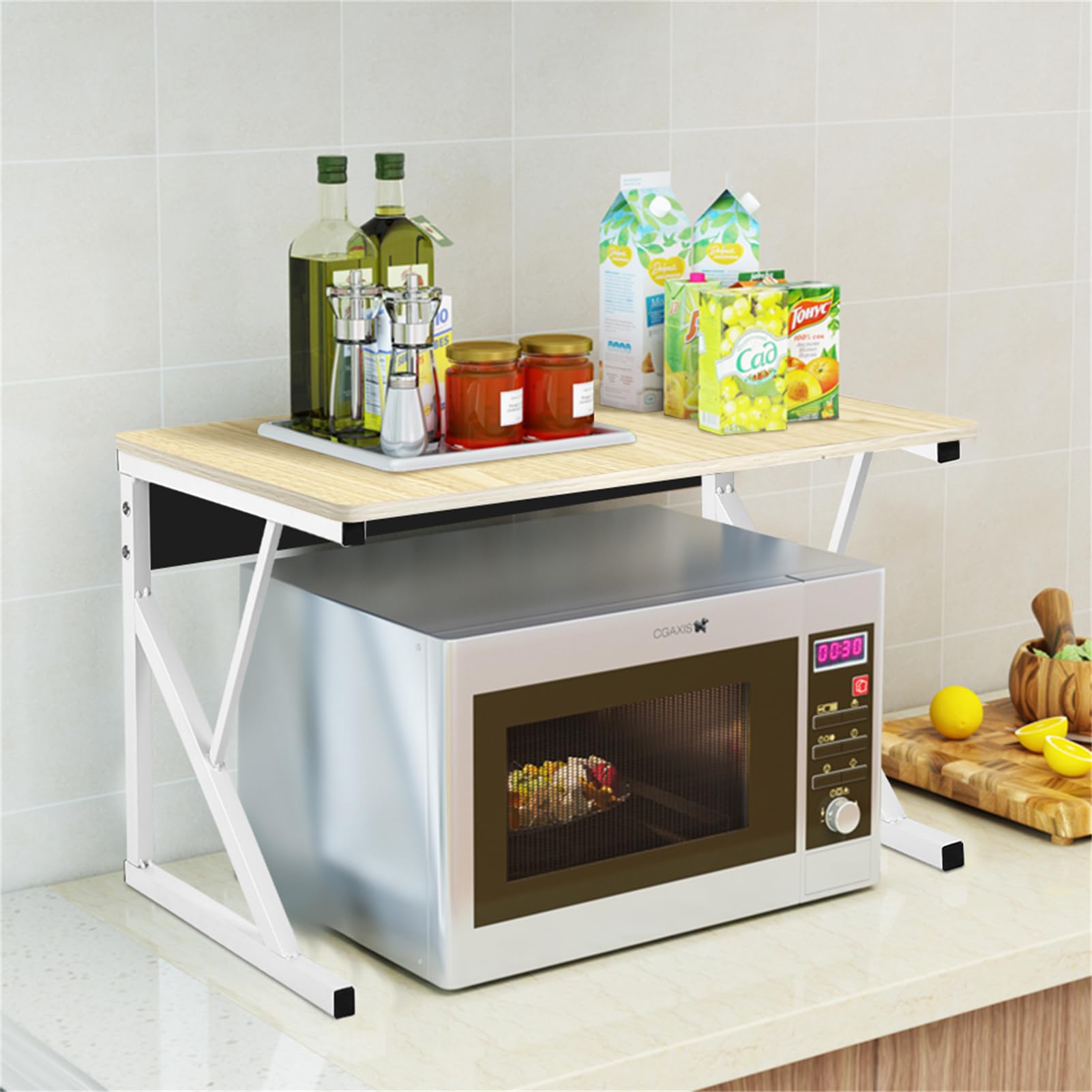 Scaffale Per Microonde Regolabile - 2 Livelli, Acciaio Al Carbonio | Con Ganci Per Cucina - Foto 11