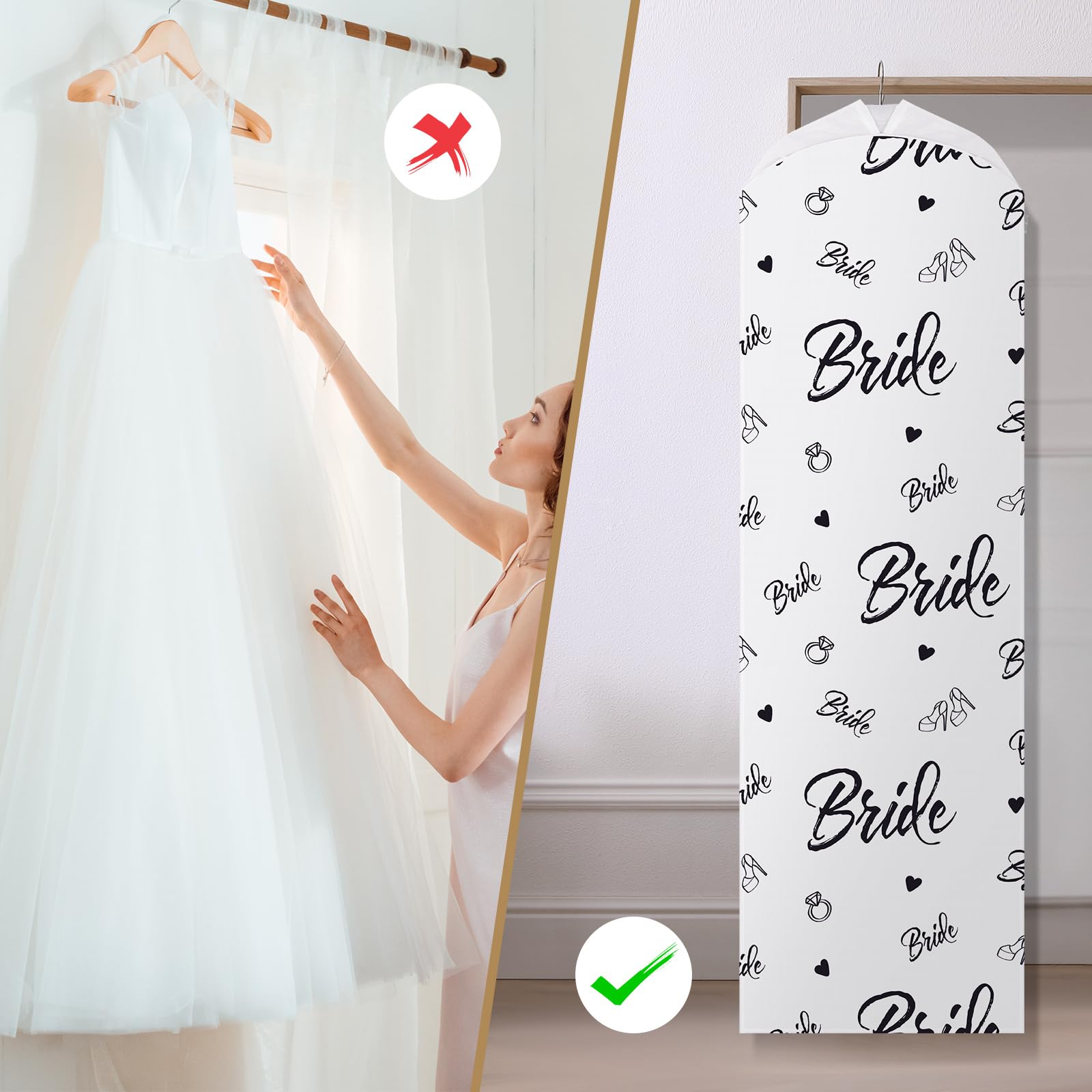 Ribbonlic Kleidersack für Hochzeitskleid, mit Tragetasche, Hochzeitskleid, Kleidersack für Aufbewahrung und Reisen, Abschlussball, 2 Packungen, Weiss/opulenter Garten, 70