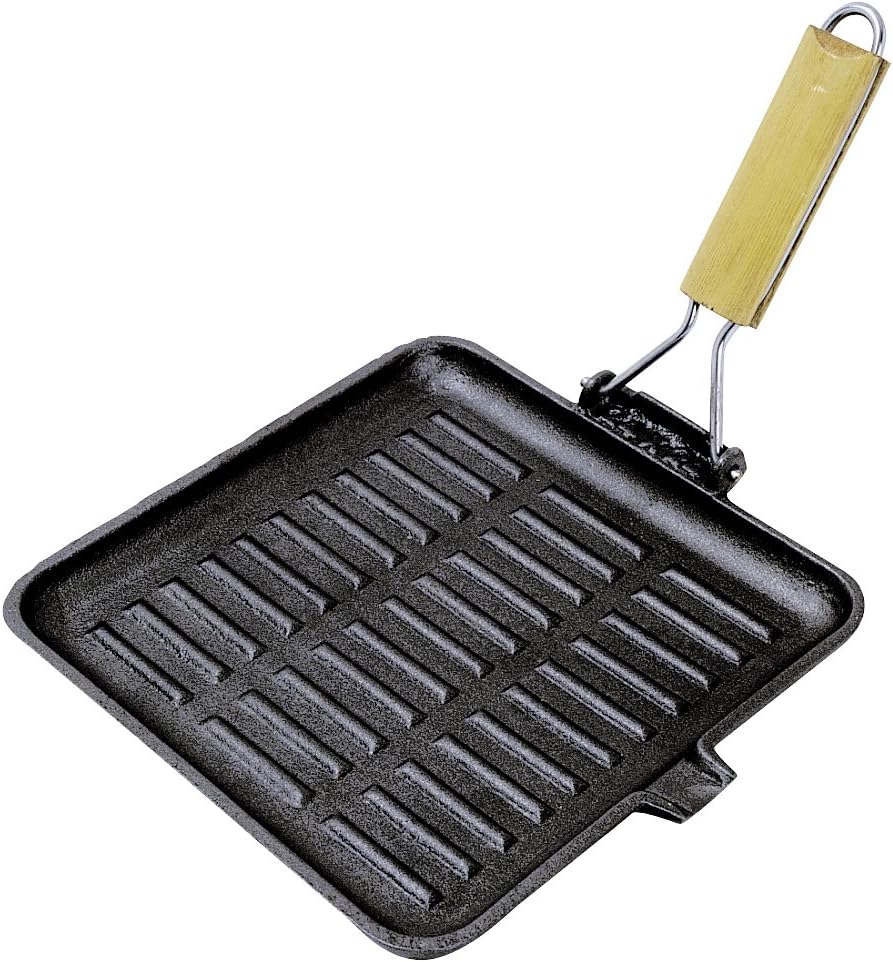 Tradifonte Gourmet Onyx 103663 Grill Pan Square Cast Steel with Wooden Handle 24 x 24 cm