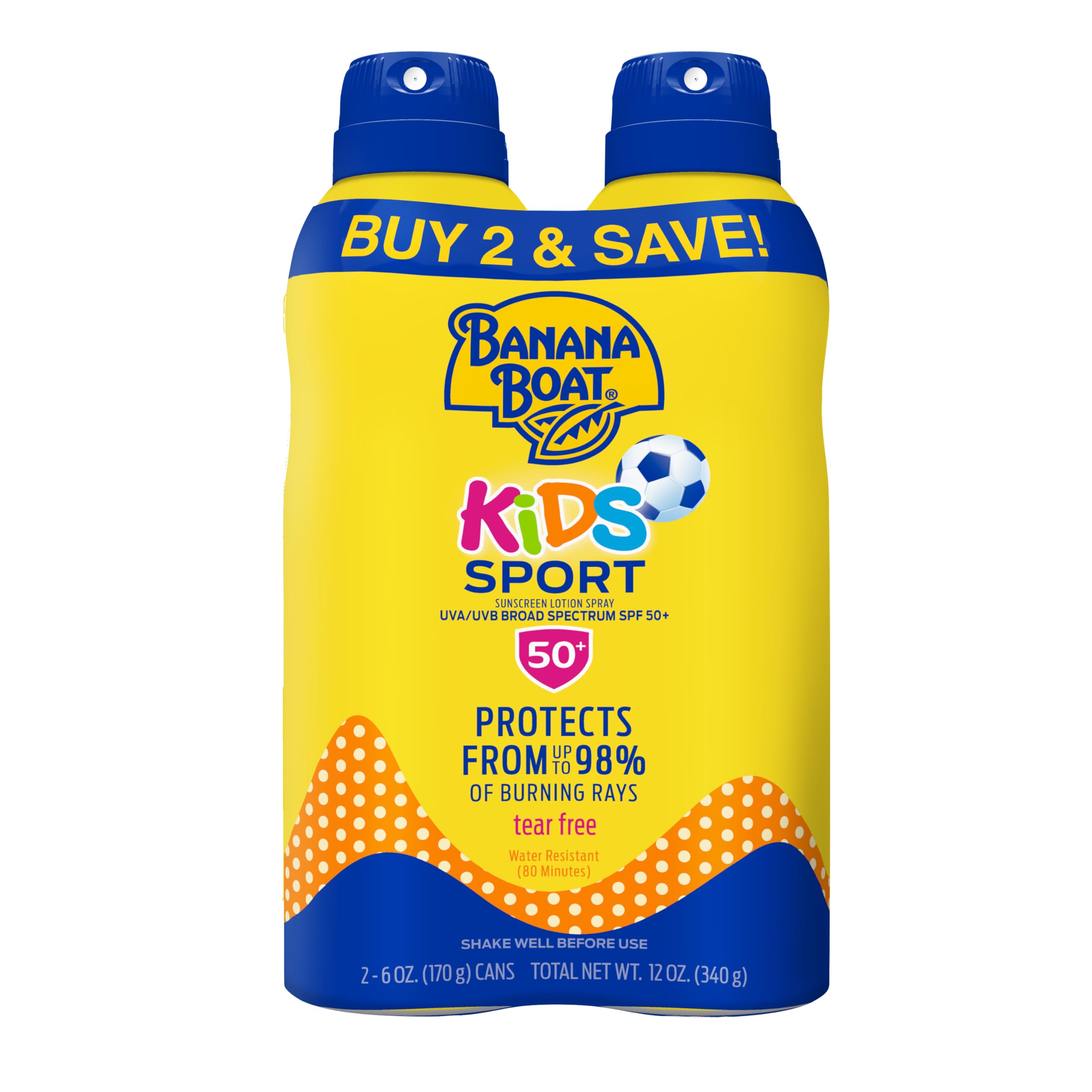 Banana Boat Sport Kids Sunscreen Spray SPF 50 Twin Pack (2x6oz) | Tear-Free Protection for Sensitive Skin - main product image