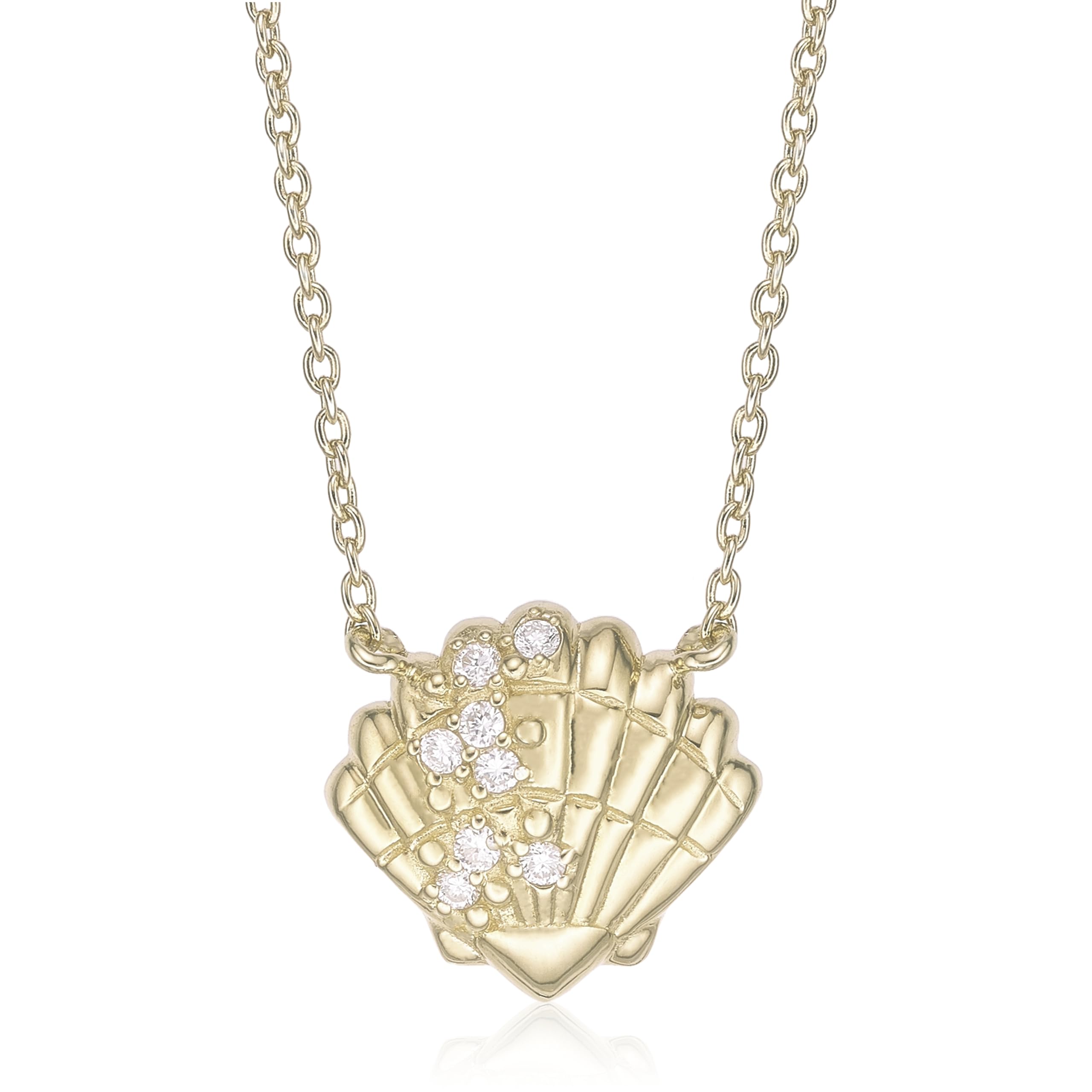 Lavari Jewelers 1/20 Carat Lab Grown Diamond Shell Necklace for Women - 18k Yellow Gold Plated 925 Sterling Silver Pendant Necklace for Her -