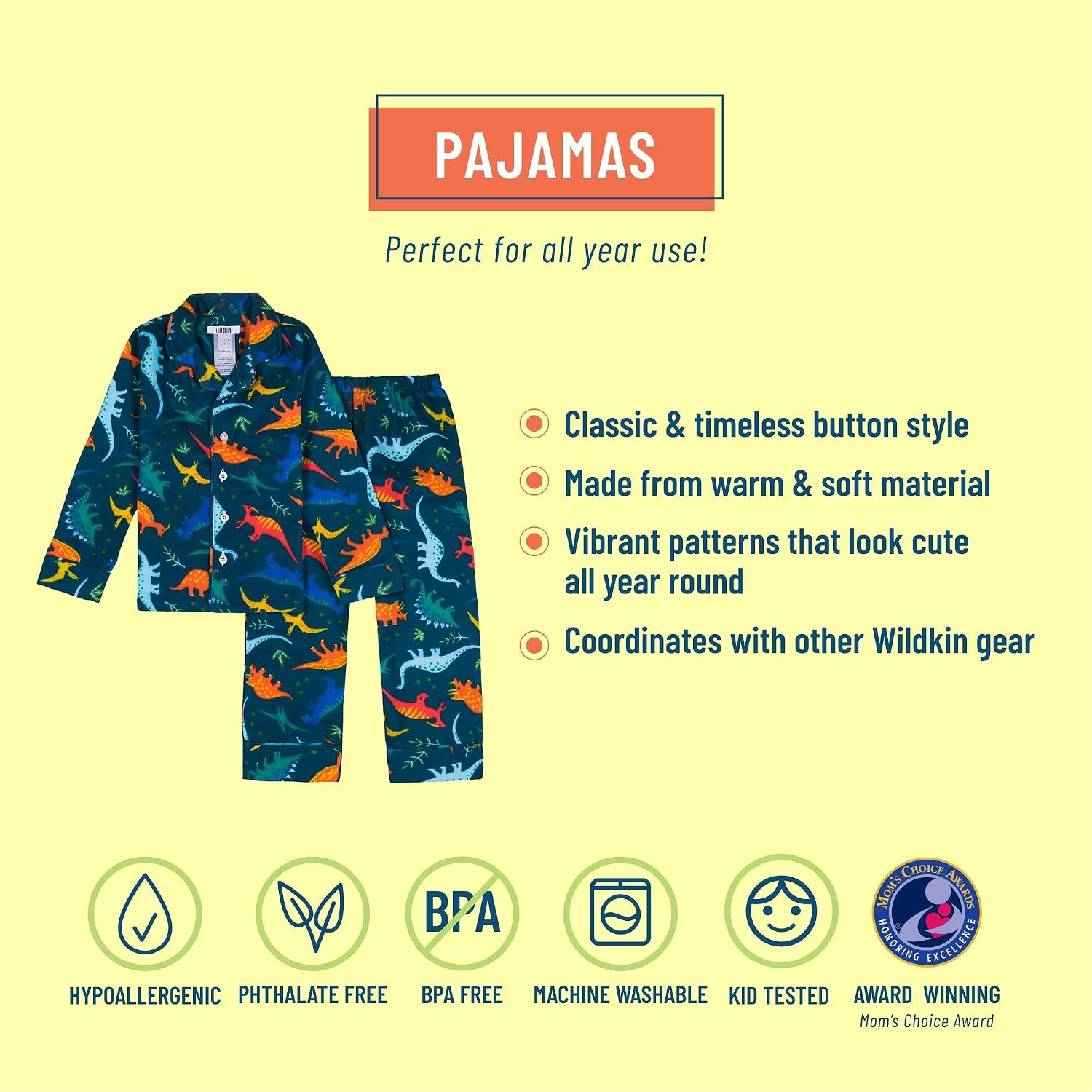 Wildkin Kids 2-Piece Button Down Pajama Set – Soft Flannel Sleepwear for Boys & Girls