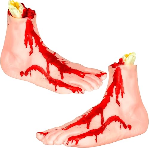 KatchOn, Pies falsos realistas de Halloween, tamaño estándar, pies sangrientos para decoración de fiesta de Halloween, accesorios de pies de