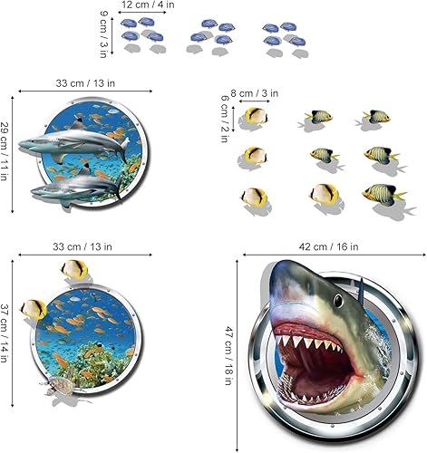 Miniatura 4 de Calcomanías de pared 3D con diseño de tiburón, peces tropicales, bricolaje, decoración artística para niños, dormitorio, sala de juegos