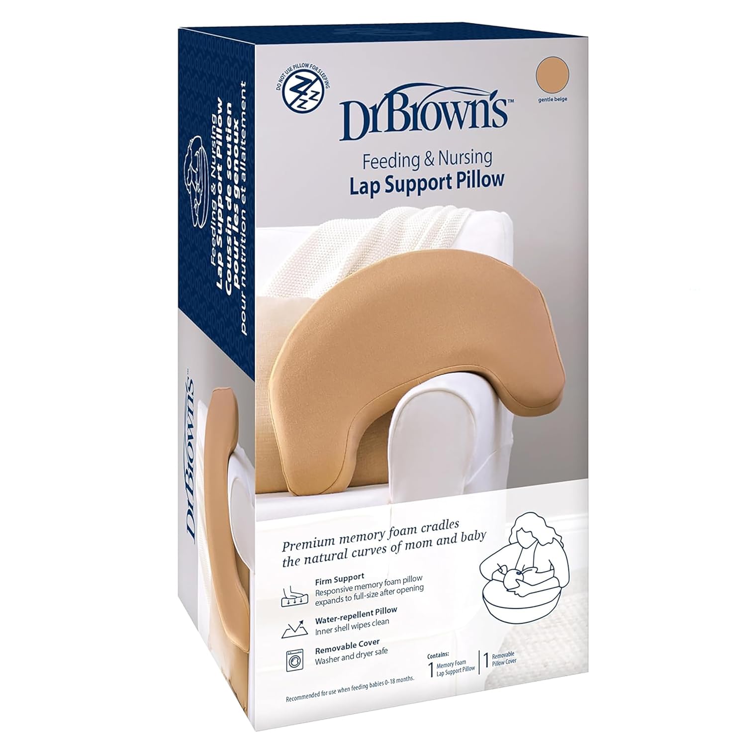 Dr. Brown's Feeding Support Pillow with Cover, Gentle Biege & Breastfeeding Nipple Shields, 20mm & Disposable Breast Pads - 60pk