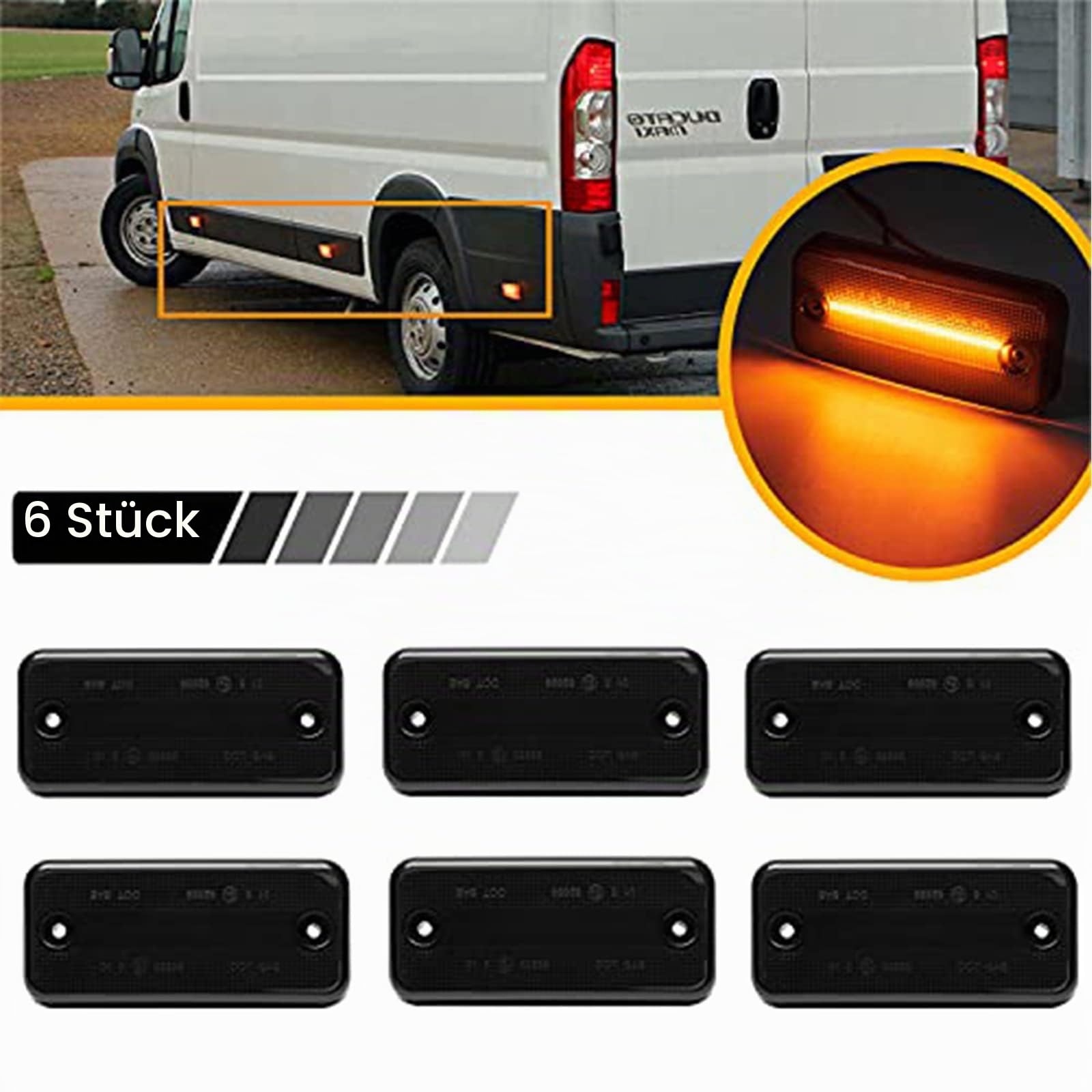 6pcs LED-Seitenblinker Marker Seitenblinker Bernsteinfarben Lichter kompatibel mit Fiat Ducato III mit Citroen Jumper/Relay II mit Peugeot Boxer DAF LF XF CF Van/Minibus