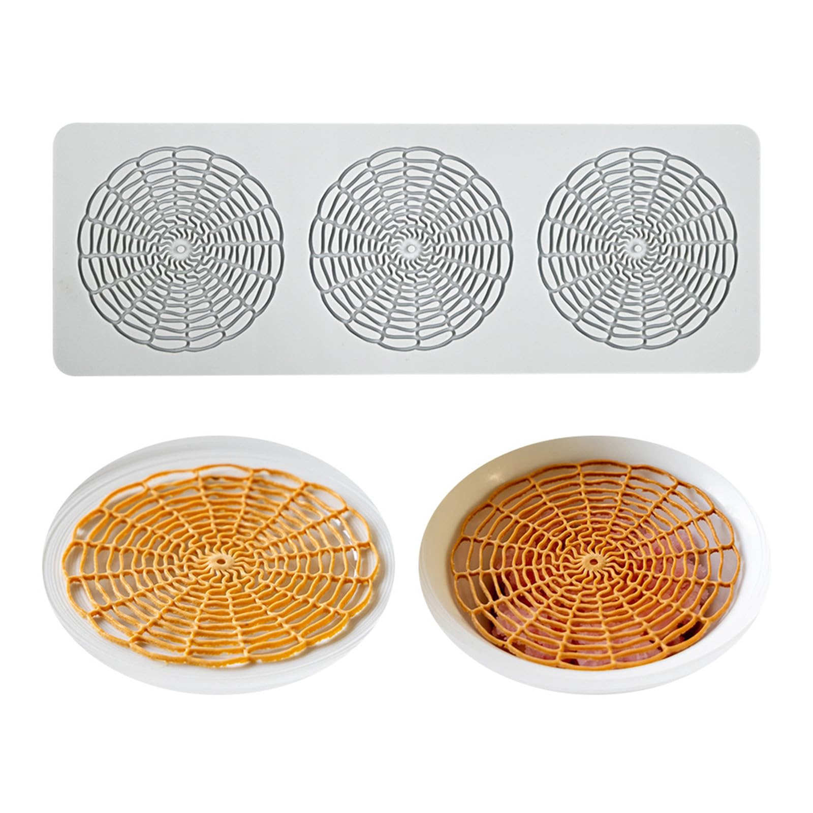 Yhplxyuus Fondant Impression Mats Pastry 3 Cavity Hollow Round Net Lace Mat Chocolate Silicone Mold for Cake Decorating Hollow Round Net Lace Mat Candy Mold Silicone
