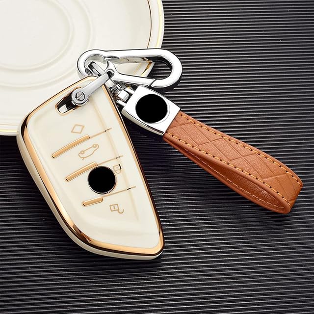 shengjue for BMW Key Fob Cover, Soft TPU Surface Leather Protection Car Remote Control Key Case for BMW 1/2/5/7 Series and X1/X3/X5/X6 etc. (Milky White)