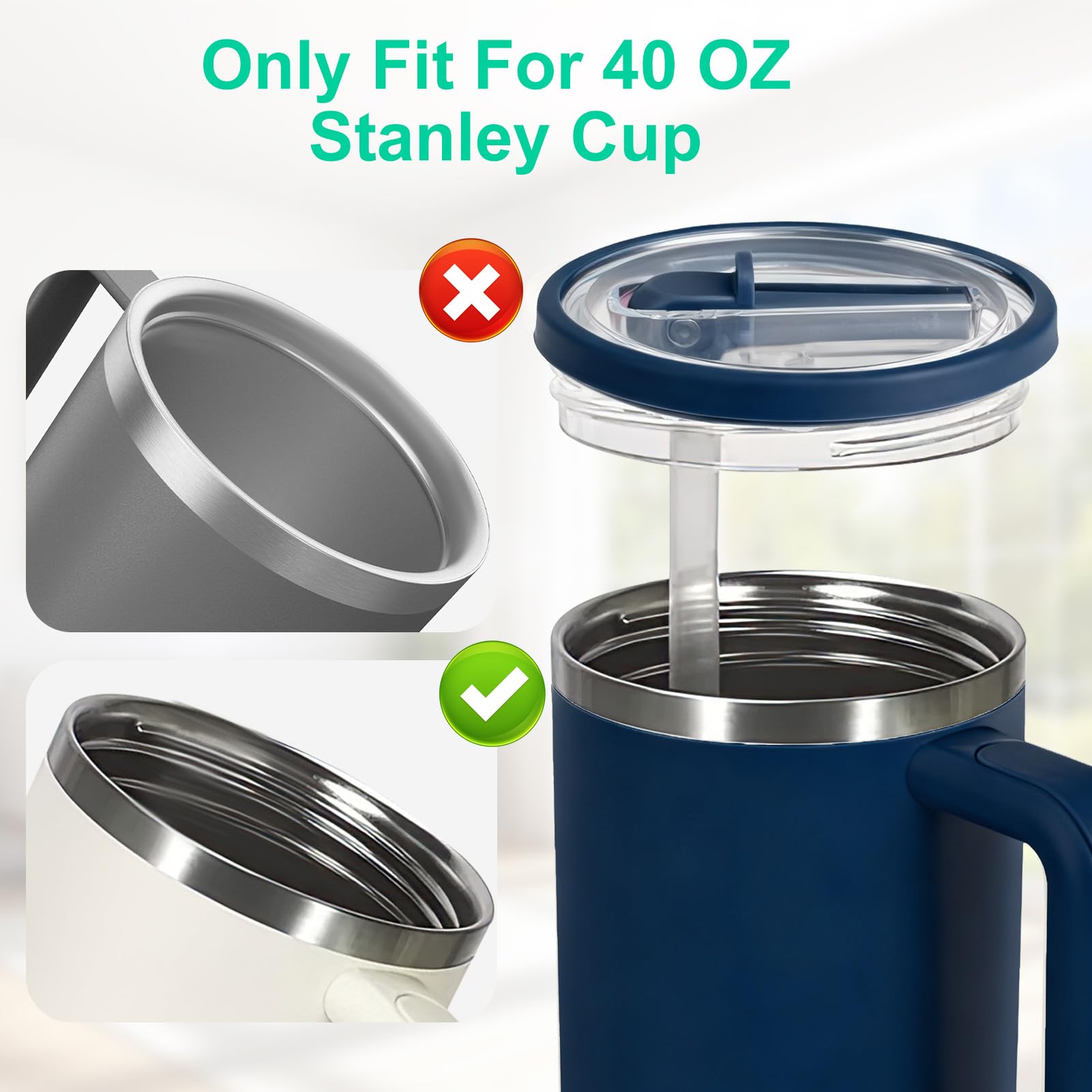 Couvercle Anti-Fuite Stanley Cup 40oz – Lot De 2 Avec Pailles Et Brosses De Nettoyage (Noir)
