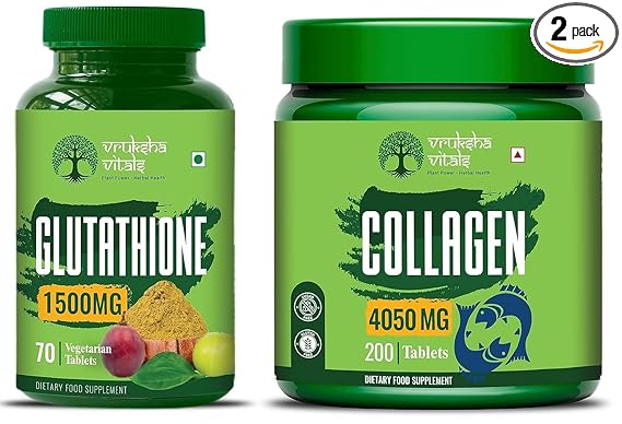 Vruksha Vitals Glutathione 70 tablets & Collagen 200 tablets - Supports skin health