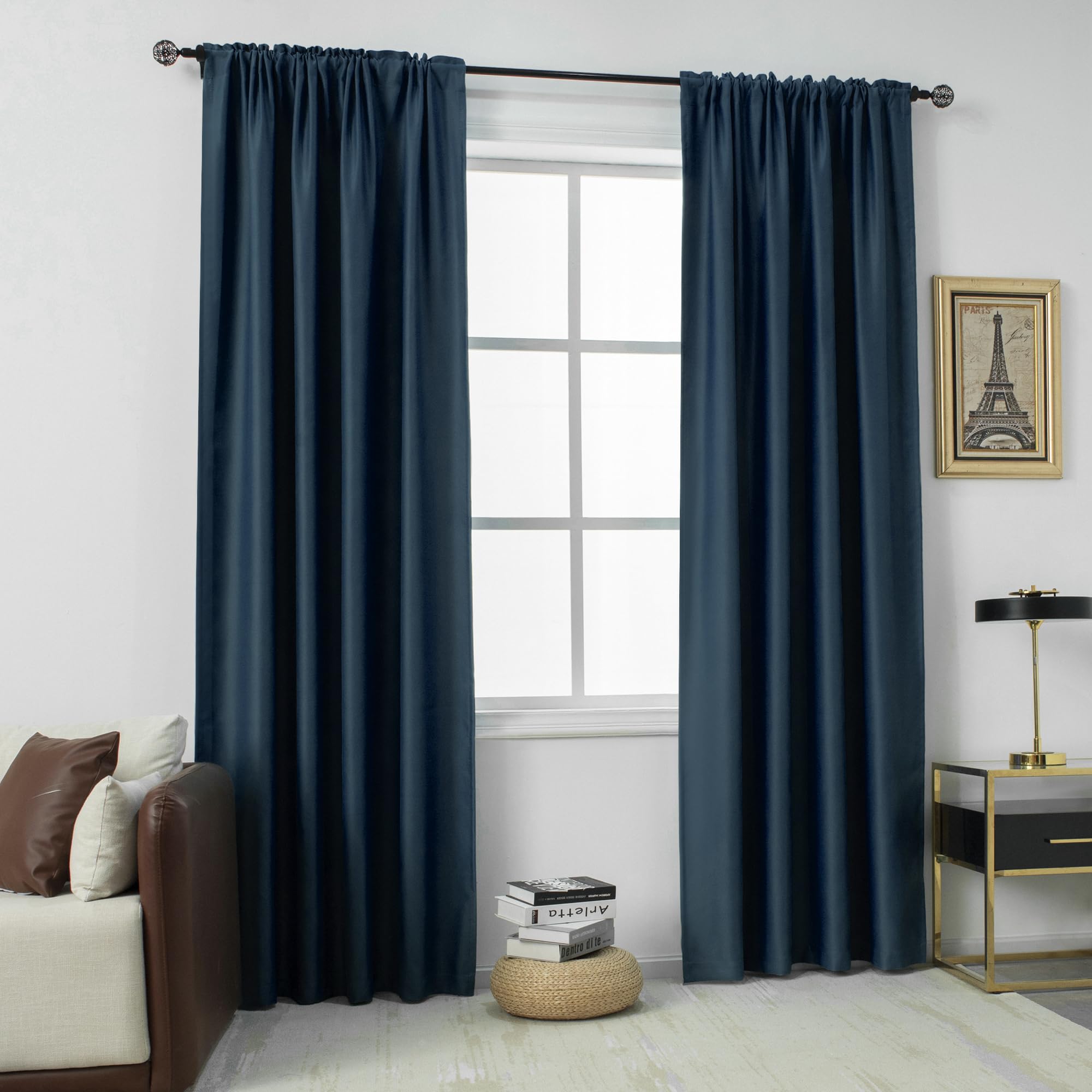 DUALIFE Midnight Blue Blaclout Curtains 84 Inch for Bedroom Windows - Floor Length Rod Pocket Thermal Insulated Noise Reducing Curtains for Living