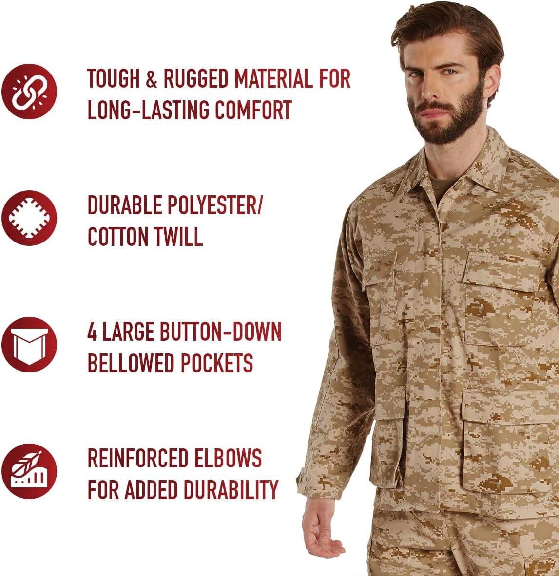 Rothco BDU Uniform Shirt – Long Sleeve Tactical Cargo Overshirt Utility Shacket for Men