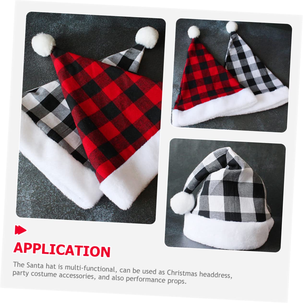 PRETYZOOM 4 Piezas Gorro de Papá Noel a cuadros sombrero de vacaciones para niños sombreros de fiesta de navidad gorros navideños christmas hat gorro de papá noel para hombre paño Black