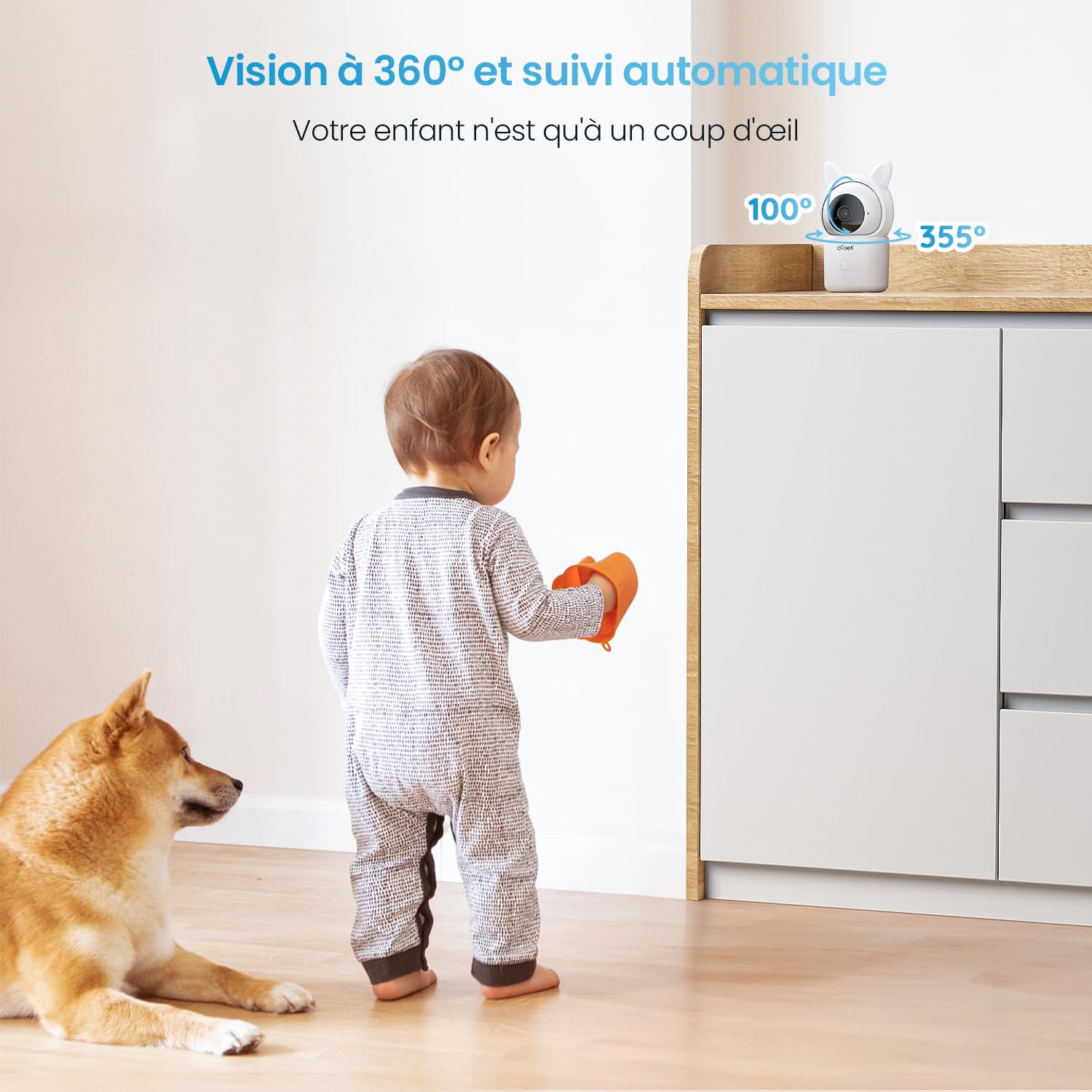 ieGeek Baby Monitor Video con 2 Fotocamere, 4.3" HD Telecamera Neonato Controllo Tramite APP Mobile & Monitor LCD, Avvisi Intelligenti/Visione Notturna/Tracciamento Automatico/Temperatura e Umidità