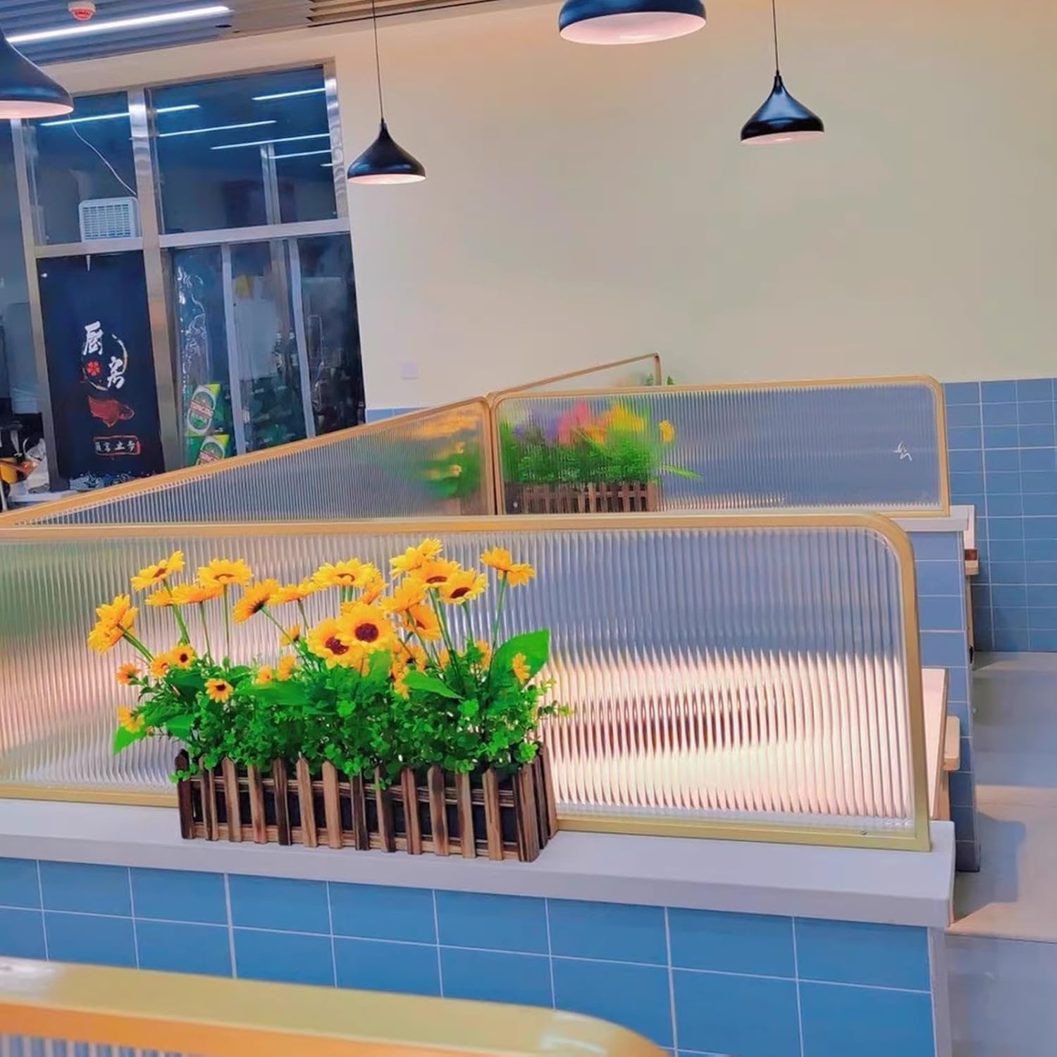 Glass Room Divider Office Partition Tempered Glass Panels Table Dividers Panels Partitions，Striped Glass Divider for Dining Areas - 30x110cm Raised Screen Partition Wall & Countertop Low Fen