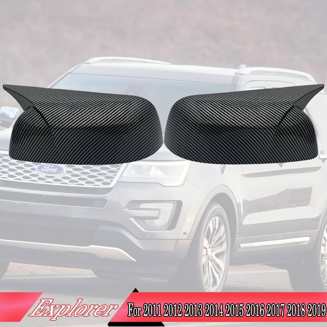 Rear View Mirror Cover, for Ford Explorer 2016 2017 2018 2019 - Carbon Fiber Turn Signal Housing Cover Accessories