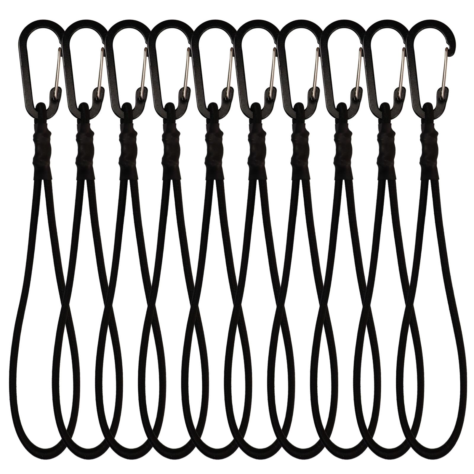 XHTXHT 10Pcs bungee cords with carabiner clips,small bungee cords,Short bungee straps with hooks,Extra Strong Black Bungee Straps with Carabiner Hooks for Securing Luggage,Camping Gear (30cm*5mm)