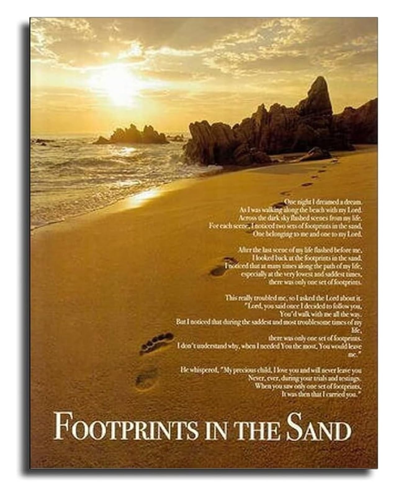 SSOPTMCB Picture Decor Footprints in The Sand Poem Posters Canvas Print Modern Home Decor Wall-Art for Living Room Bedroom(Unframed,16x24inch(40x60cm))