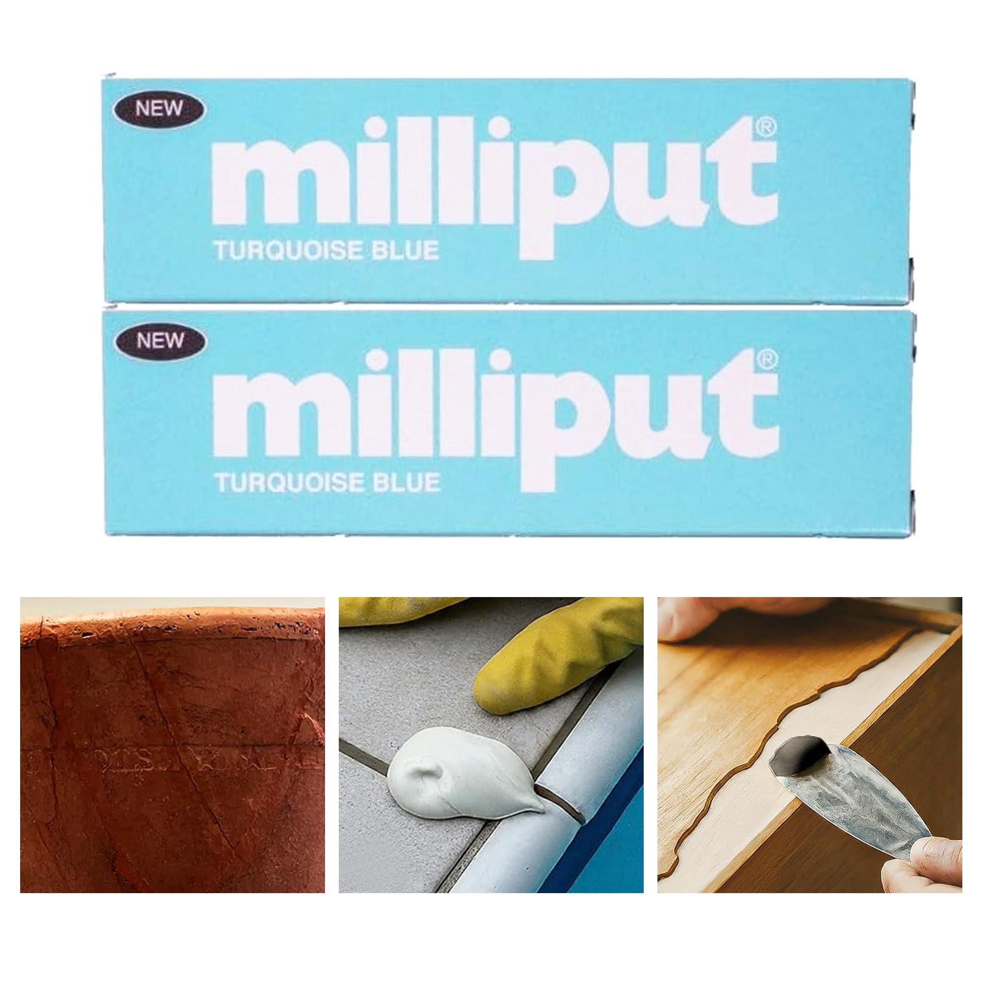 2 x Milliput Turquoise Blue Epoxy Putty Stick, Multi-Purpose Modelling & Repair Putty, Strong Adhesive Filler for Metal, Wood, Plastic & Ceramics, Sandable, Drillable & Waterproof DIY Repair Compound