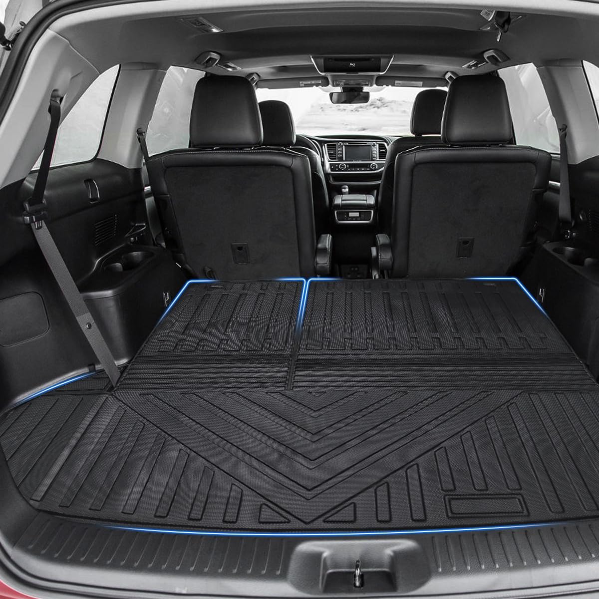 Compatible for 2014-2019 Toyota Highlander Cargo mat backrest mat 2-in-1 All Weather TPE Cargo Liner for 2014-2019 Toyota Highlander Accessories (Only fit 7 Passenger Model)