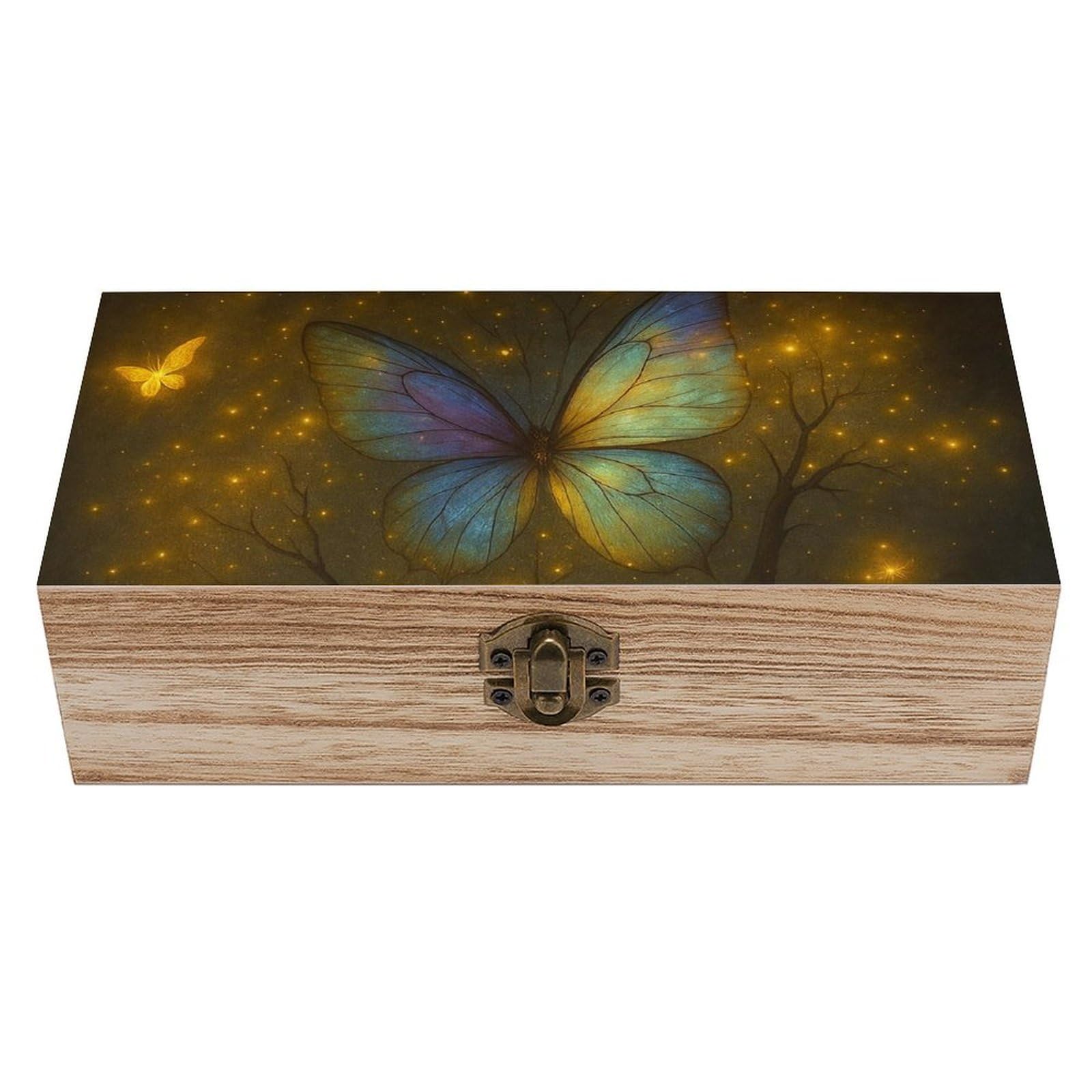 SMAZDFXX Mystical Butterfly Tree Wooden Storage Box Multipurpose Decorative Box for Jewelry Photo Home Decor