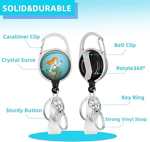 Miniatura 9 de Soporte para tarjetas de identificación con cordón, carrete retráctil con clip giratorio para cinturón y cordones desmontables, carretes protectores