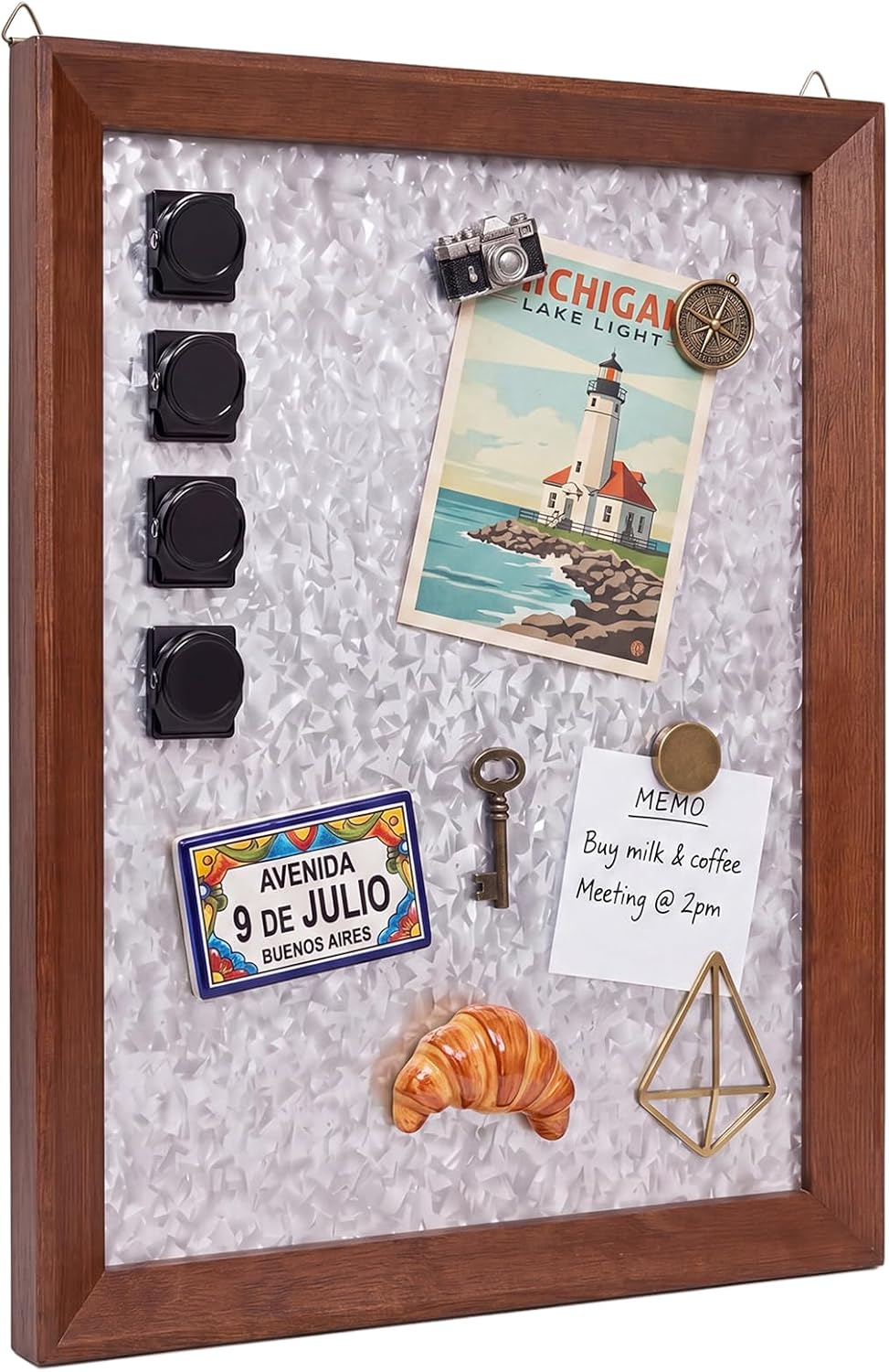 Rustic Metal Magnetic Board with Frame 24" x 18" Farmhouse Barn Door Wood Framed Galvanized Metal Magnetic Memo Board Wall Organizer with 4 Clips Farmhouse Wall Decor(Classic Framed)
