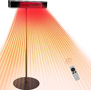 EAST OAK Patio Heater, 1500W Standing Indoor Outdoor Heaters for Patio with Nanocrystal Glass-ceramic, 3 Heat Settings & 24h Timer, Fast Heat Waterproof & Dustproof, Tip-over & Overheat Protection