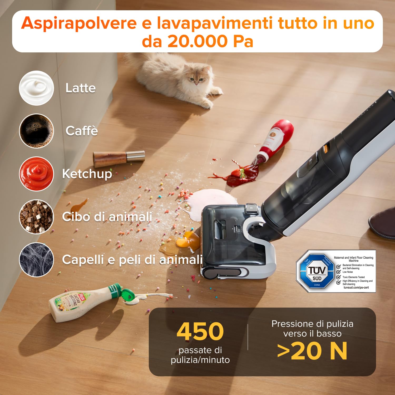 roborock F25 LT Aspirapolvere e Lavapavimenti Senza Fili, 20000 Pa, Autopulizia ad alta temperatura a 90 °C, Design Piatto 180°,Pulizia Bordi su Due Lati, Doppio serbatoio, Ideale per Pavimenti Duri