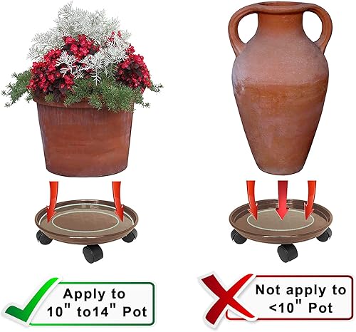 Miniatura 5 de Paquete de 2 bandejas rodantes de 14 pulgadas para plantas con 5 ruedas, motriz de macetas redondas, carrito rodante para interiores y exteriores,