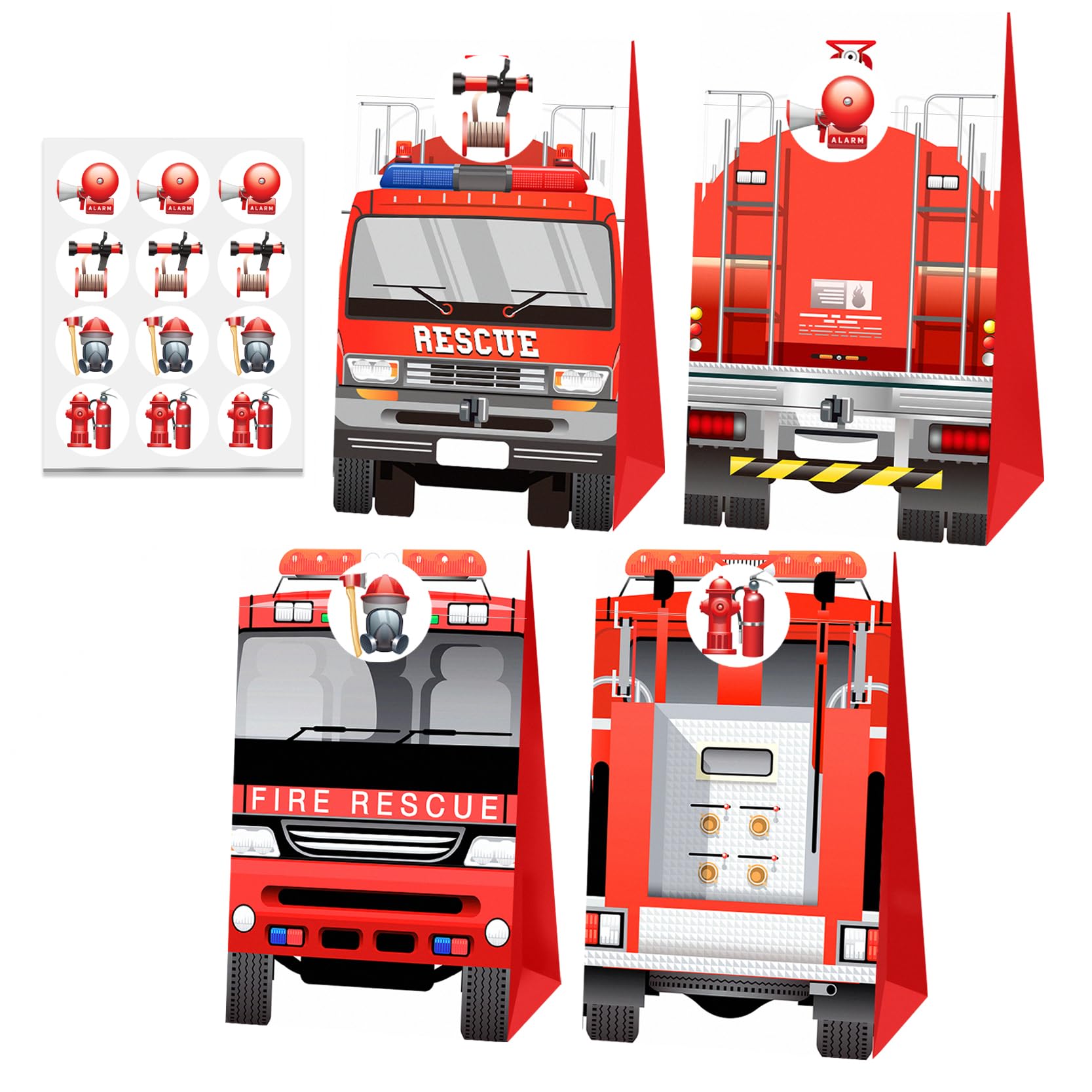 Photo 1 of 24 Pcs Fire Truck Party Paper Bags with Stickers,Fireman Firefighter Themed Party Favor Bags Party Gift Bags,Fire Truck Party Favors Birthday Goodies Bags Decor Supplies