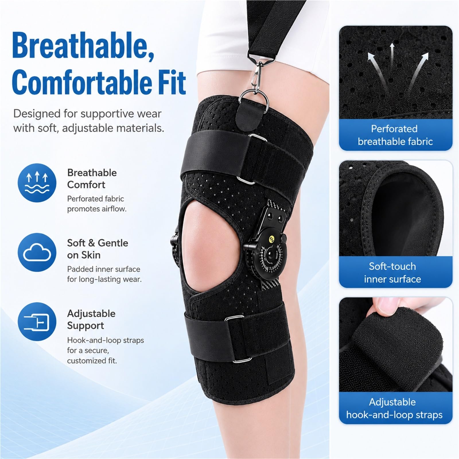 Tutore Ginocchio Articolato ROM per Menisco ACL PCL Legamenti Artrosi e Osteoartrite Tutore Ortopedico Regolabile Post Operatorio Stabilizzatore Gamba Destra o Sinistra(S)