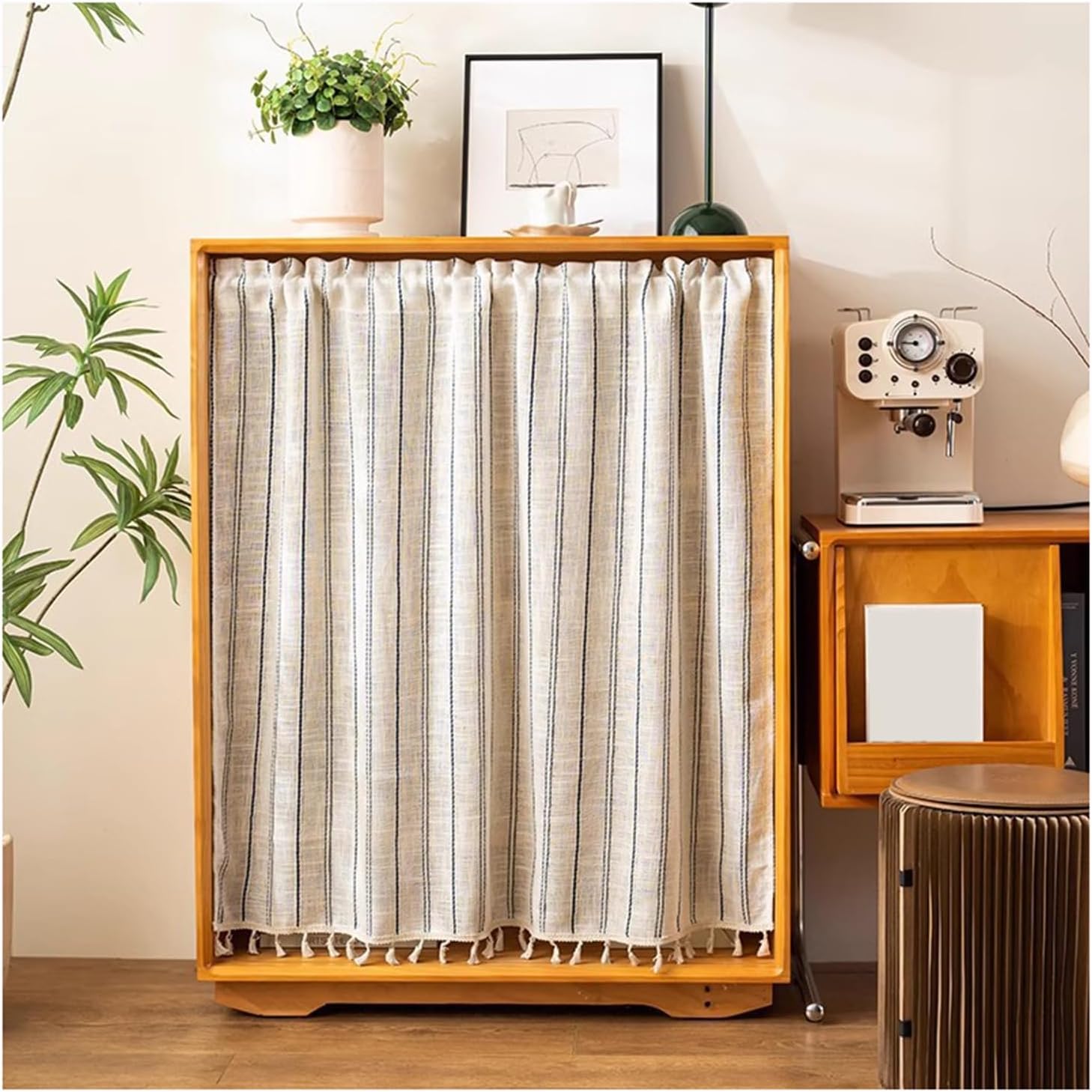 Bohemian Cabinet Curtains for Shelves with Hook and Loop, Rustic Privacy Closet Curtain with Tassels, Dust-Proof Under Sink Skirt for Classroom, Office, Kitchen,A,80x80cm/31x31in