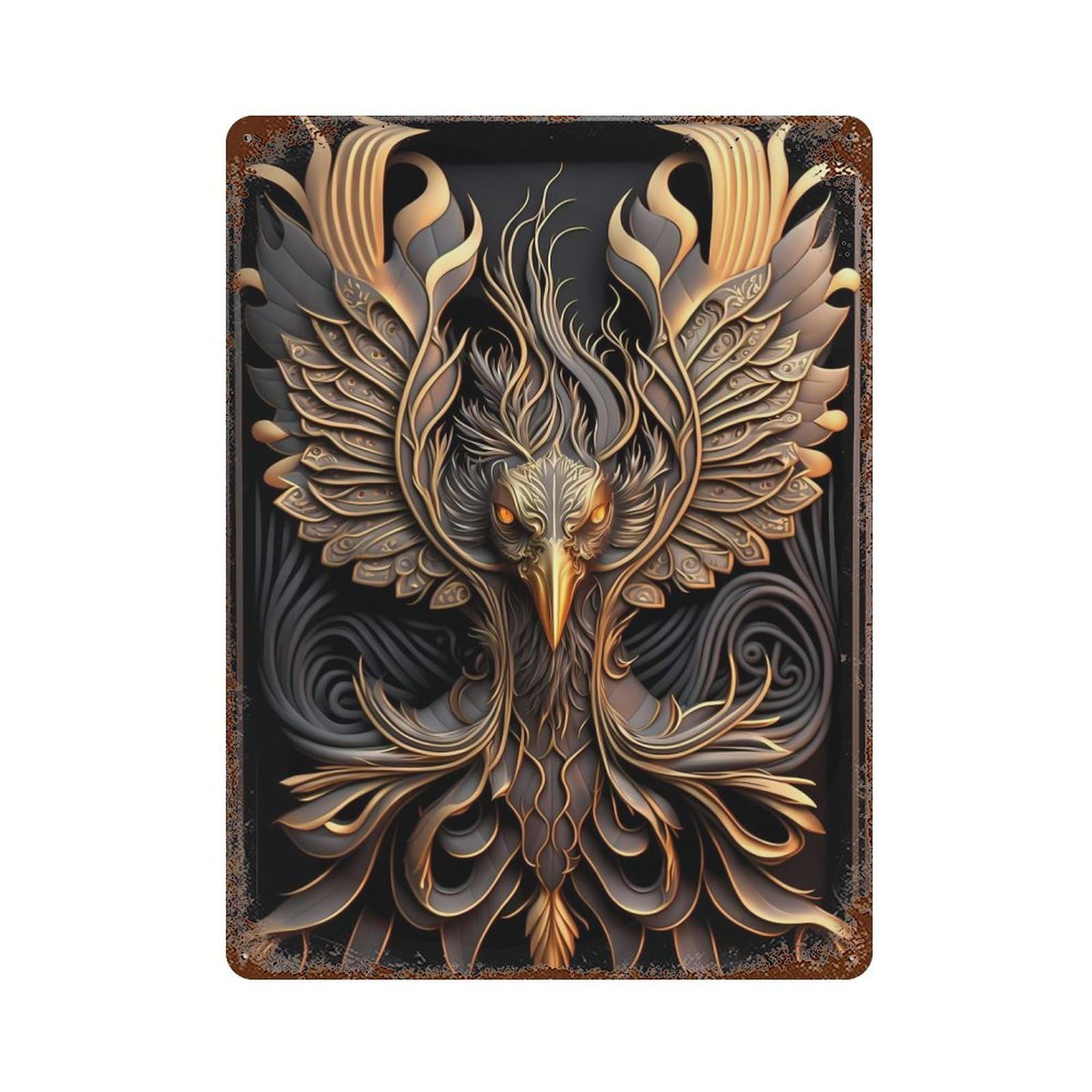 Garage Style Mythical Phoenix God Aged Metal Wall Plaque 15.7"x11.8", Novelty Wall Decor for Bar And Workshop