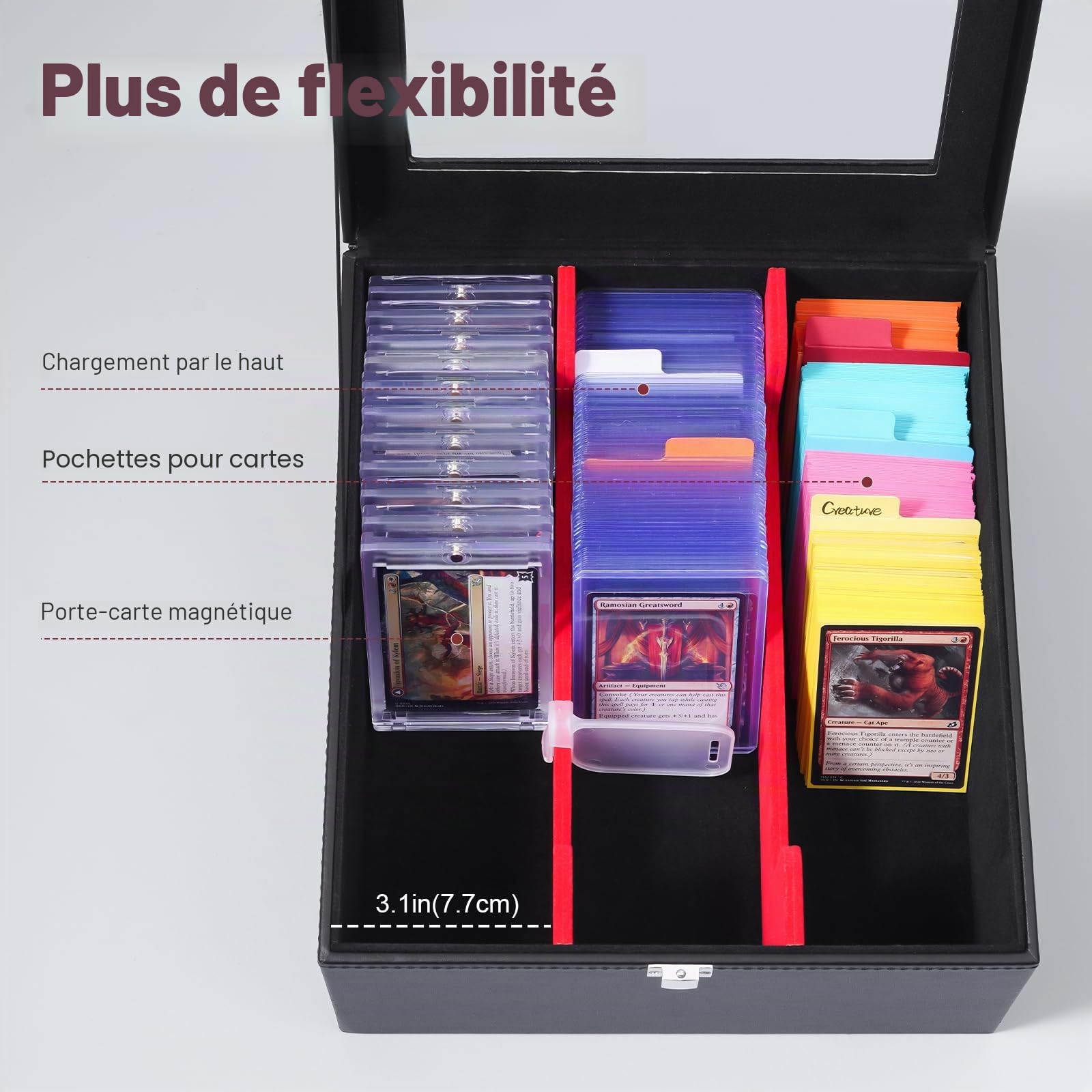 ProCase Boîte à Cartes avec couvercle transparent, Boîte de rangement pour cartes à collectionner/MTG/TCG/Yugioh/Sports Cards/Top Loader - Noir Rouge
