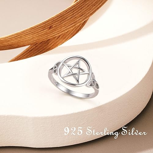 Miniatura 4 de Anillo de plata de ley S925 con amuleto de pentagrama de pentáculo, nudo celta, estrella y bruja, joyería para mujeres y hombres