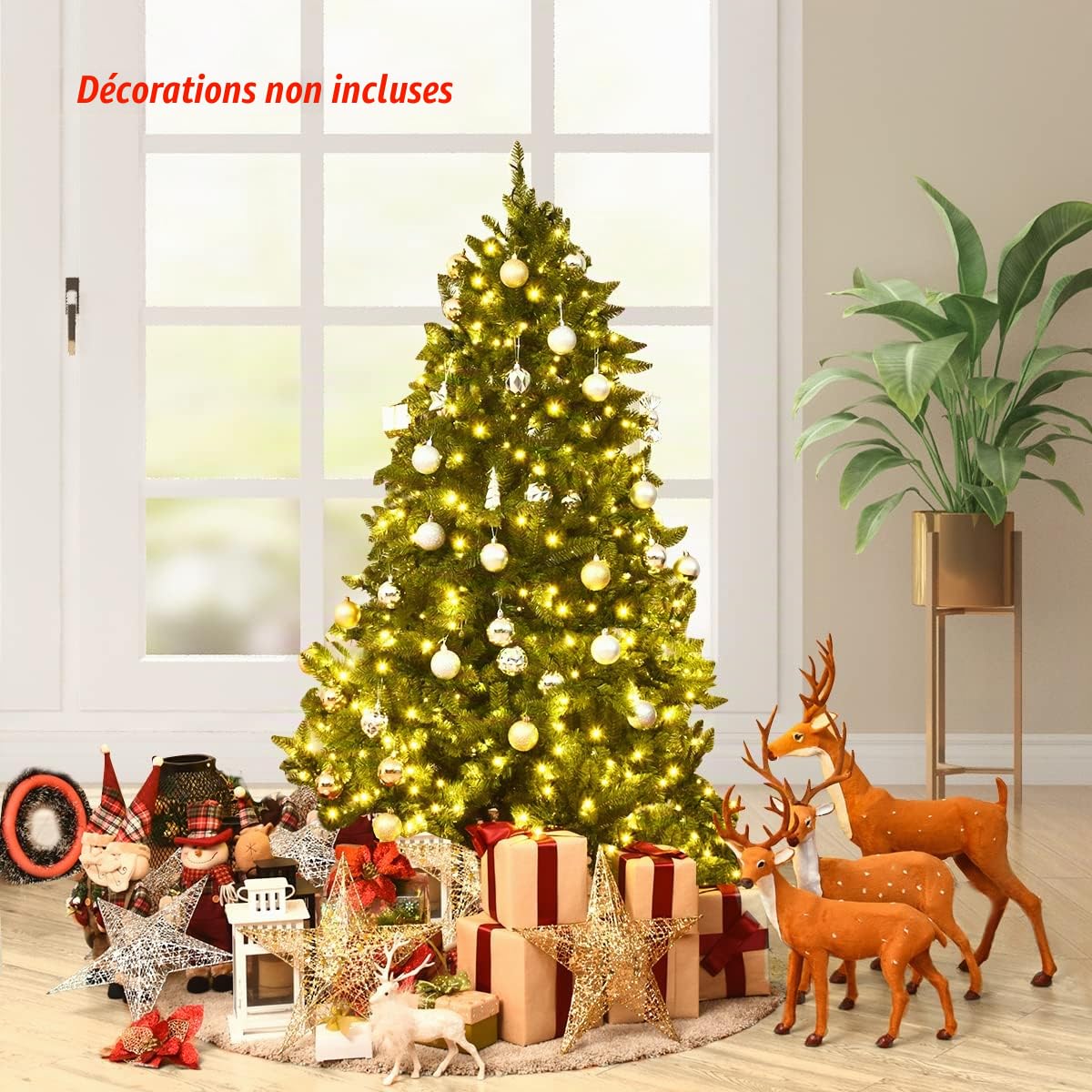LIFEZEAL Sapin de Noël Artificiel 180 CM à Charnière Léger avec Base Métallique, Arbre de Noël avec 1250 Branches, Sapin de Noël Naturel Décoratf de Fête pour Maison ou Bureau
