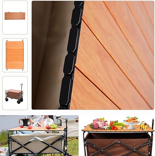 Miniatura 8 de Carrito de jardín plegable, portátil, utilitario, plegable, con mesa de tabla, placa de carrito de campamento al aire libre, carrito de compras