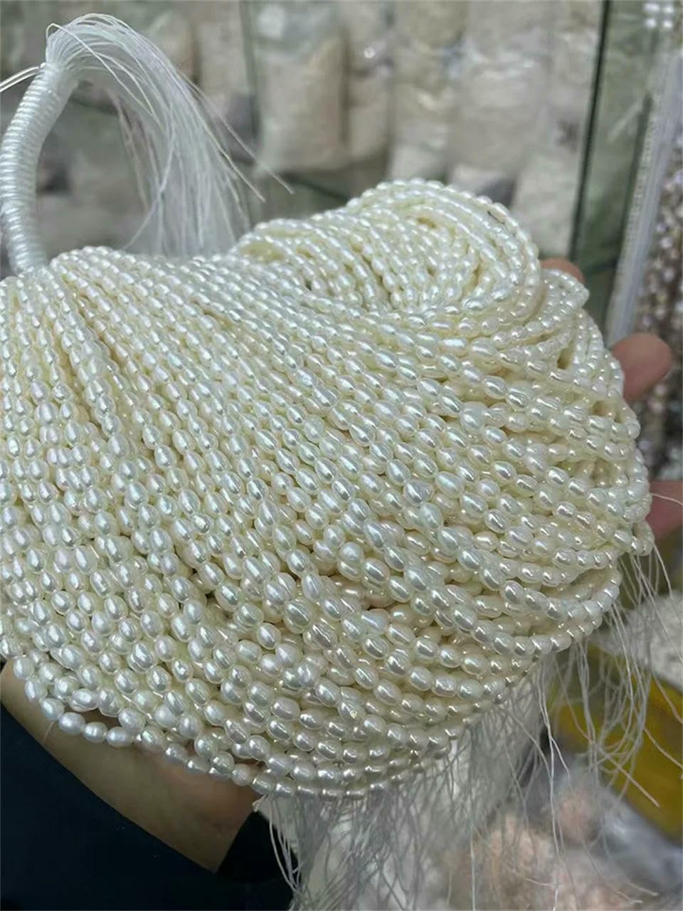 Perles de riz d'eau douce 100% naturelles, perles blanches 2A et 3A, en gros, pour la création de colliers et bracelets - 3A blanches - 8-9 mm, 1 rang