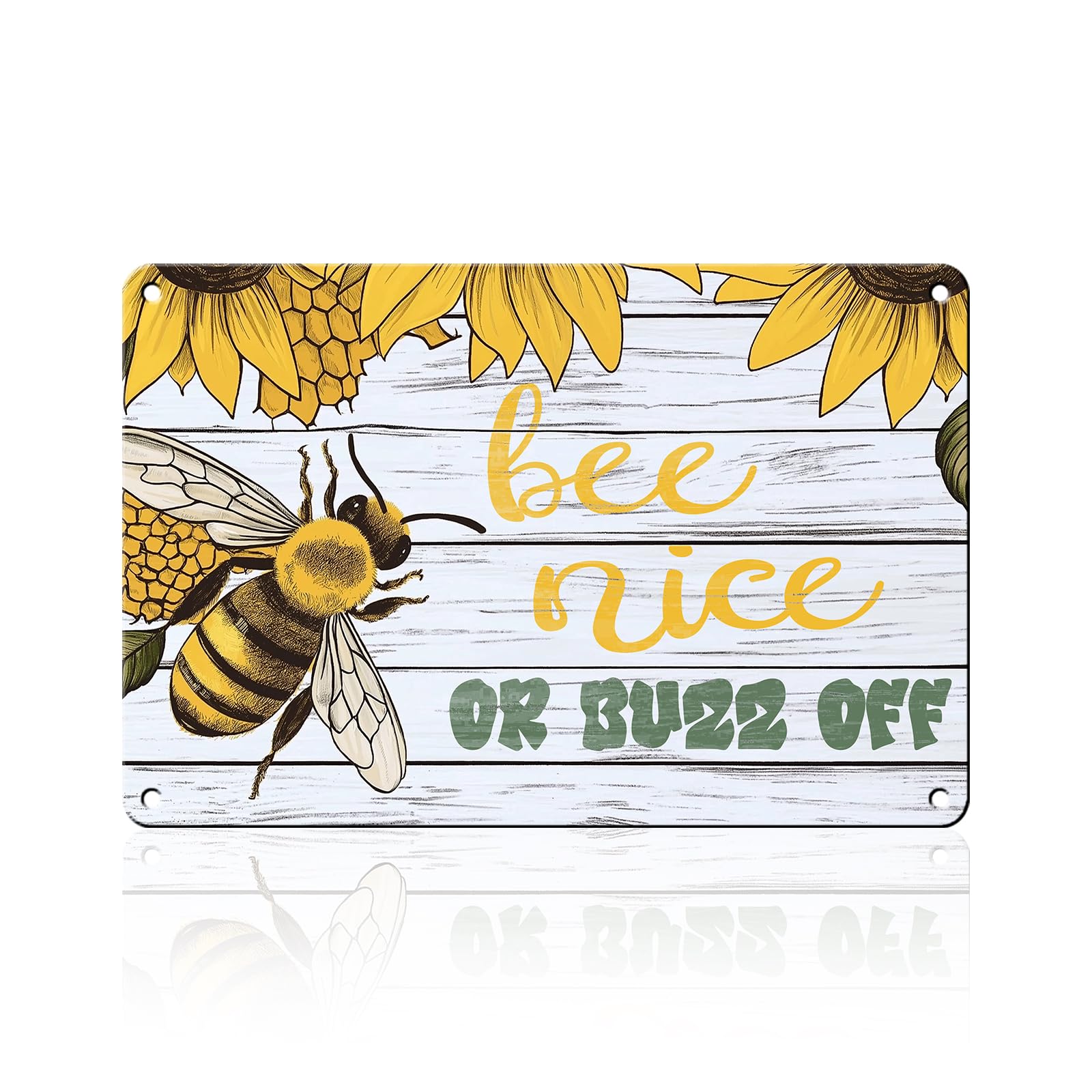 Anceky Bee Nice or Buzz Off Tin Sign Retro Metal Sign Wall Decor for Home Yard Outdoor Farmhouse Office 12×16 Inch